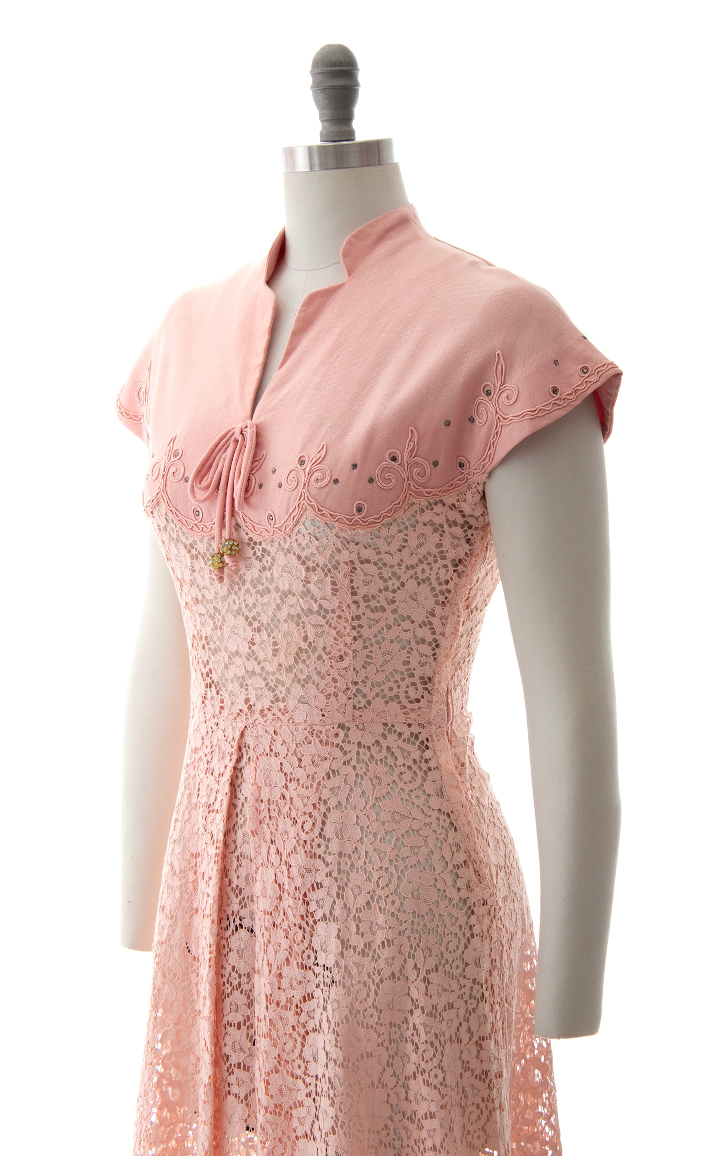 1950s Linen & Lace Dress | small