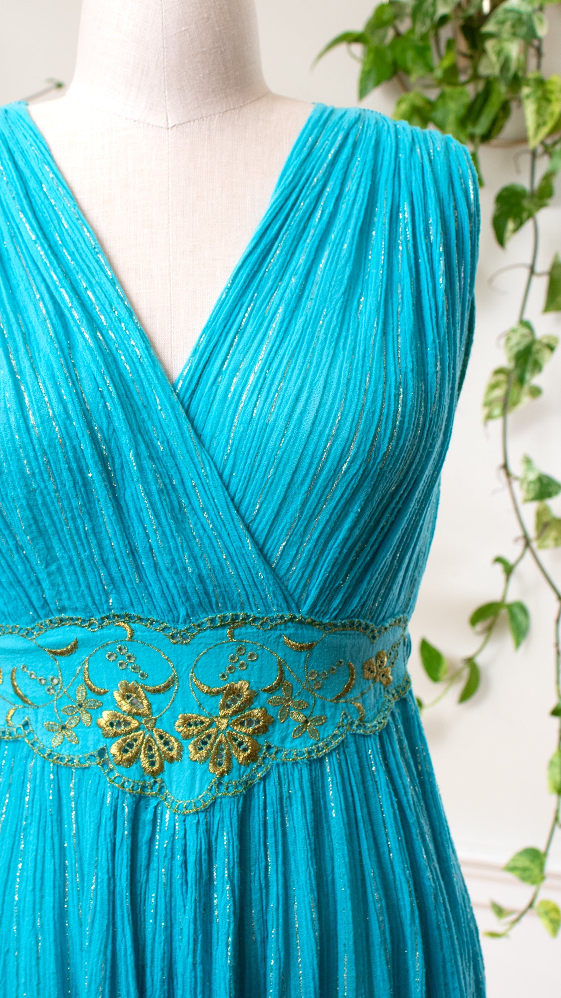 1980s Metallic & Gauze Grecian Goddess Dress | medium/large/x-large