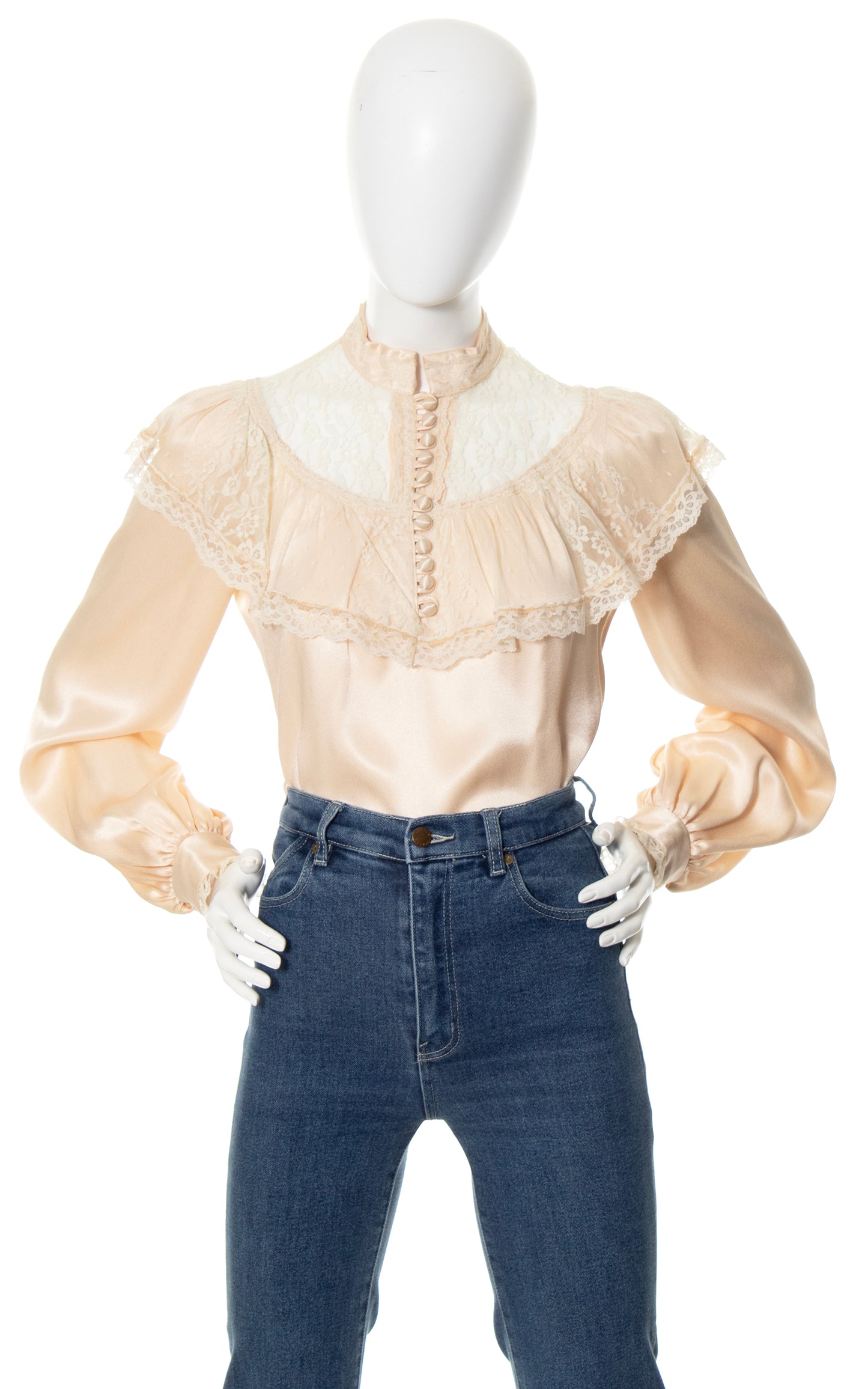 1970s GUNNE SAX Satin & Lace Blouse | medium