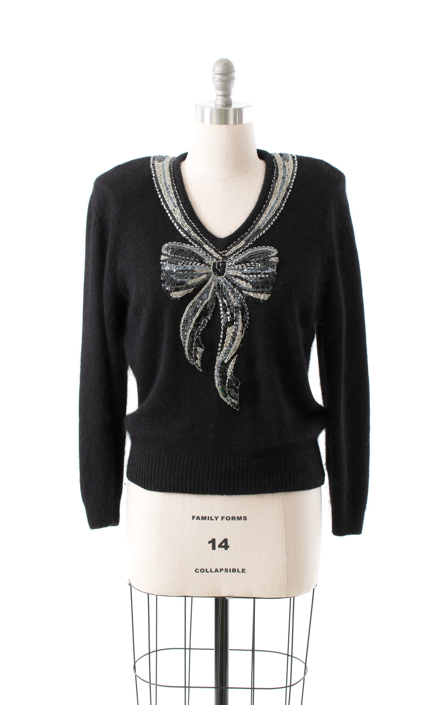 1990s Beaded Trompe L'oeil Bow Knit Silk Angora Sweater | large/x-large