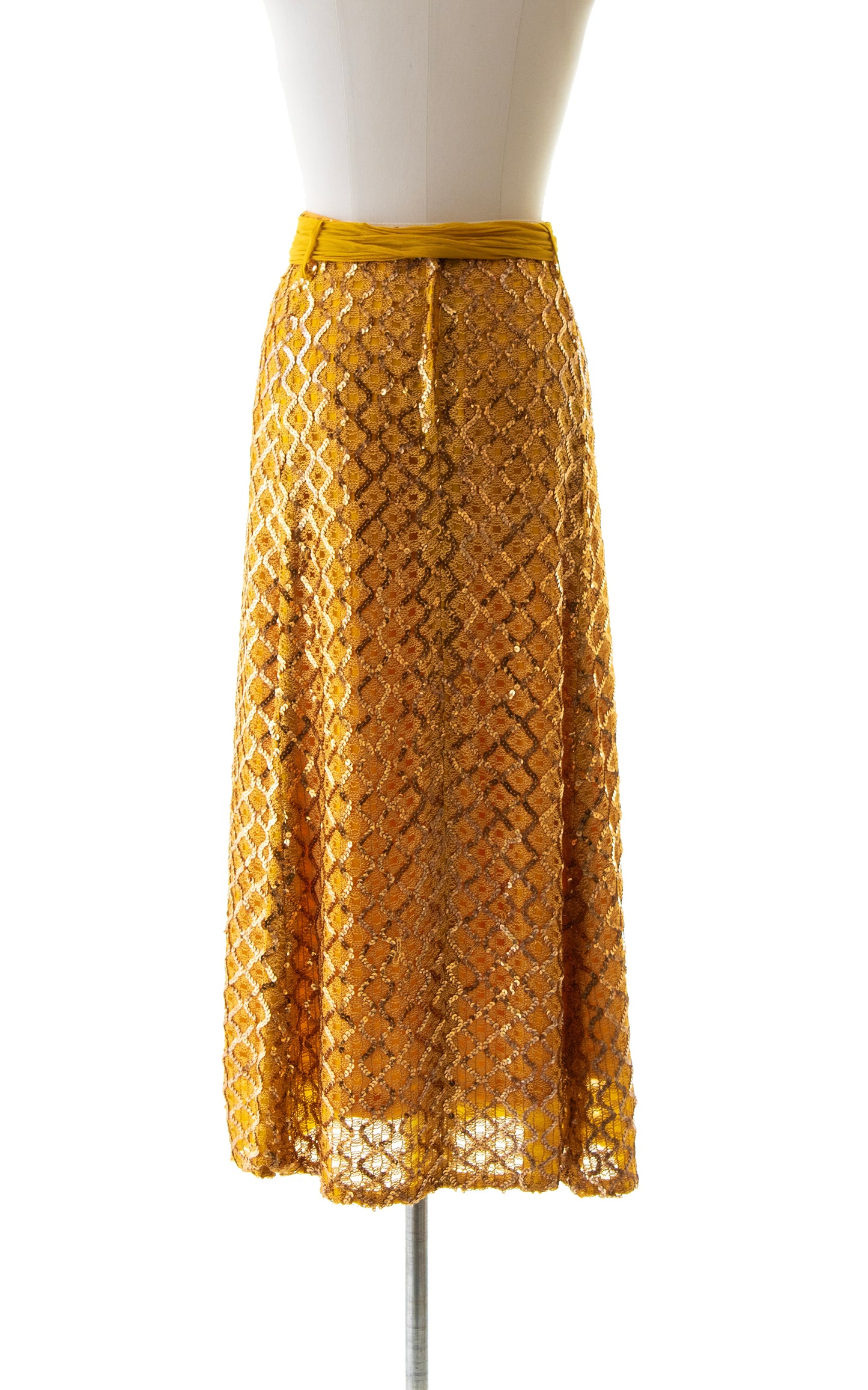 1960s Gold Sequin Maxi Skirt | small