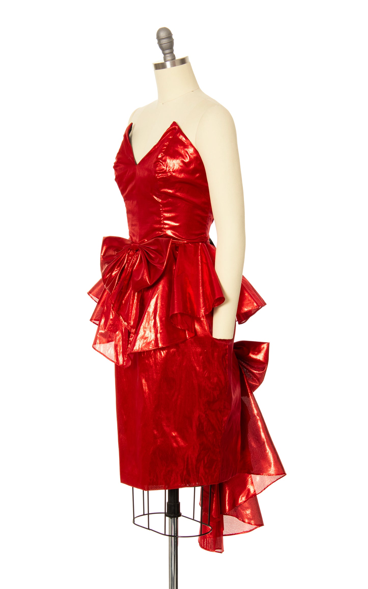 1980s Red Lamé Bows Party Dress | small