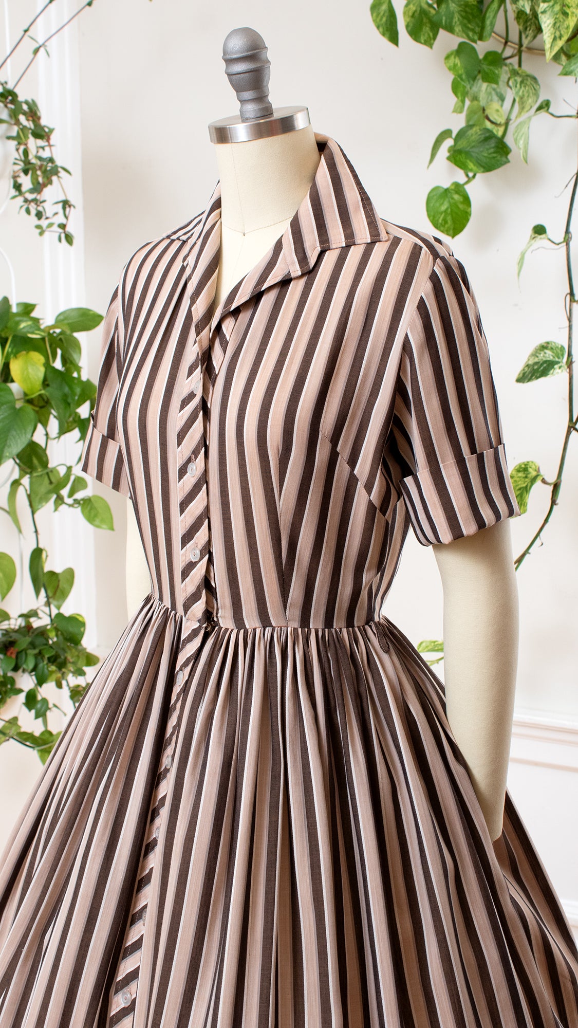 1950s Two-Tone Striped Shirt Dress | small