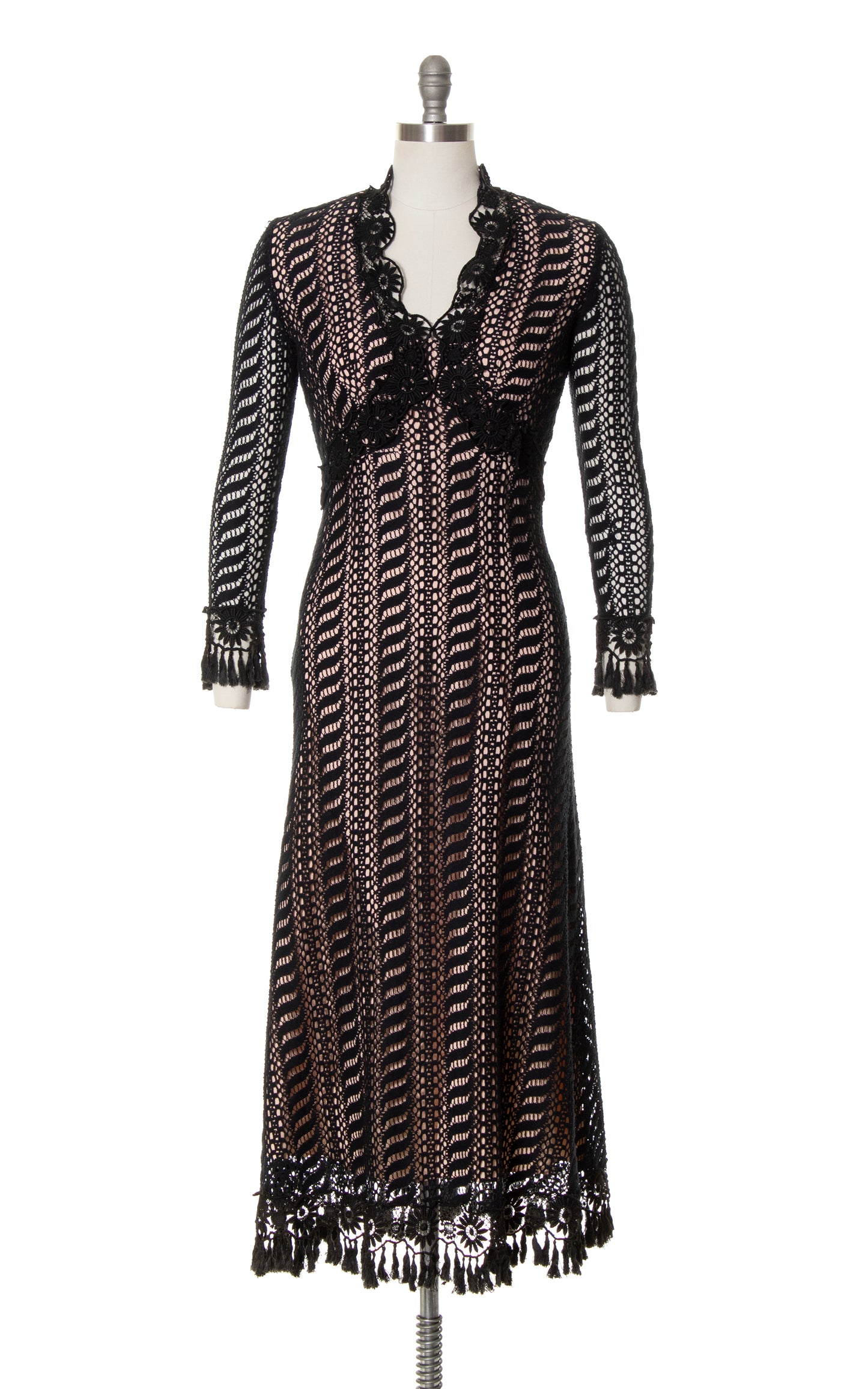 1970s Black Lace Overlay Dress | small