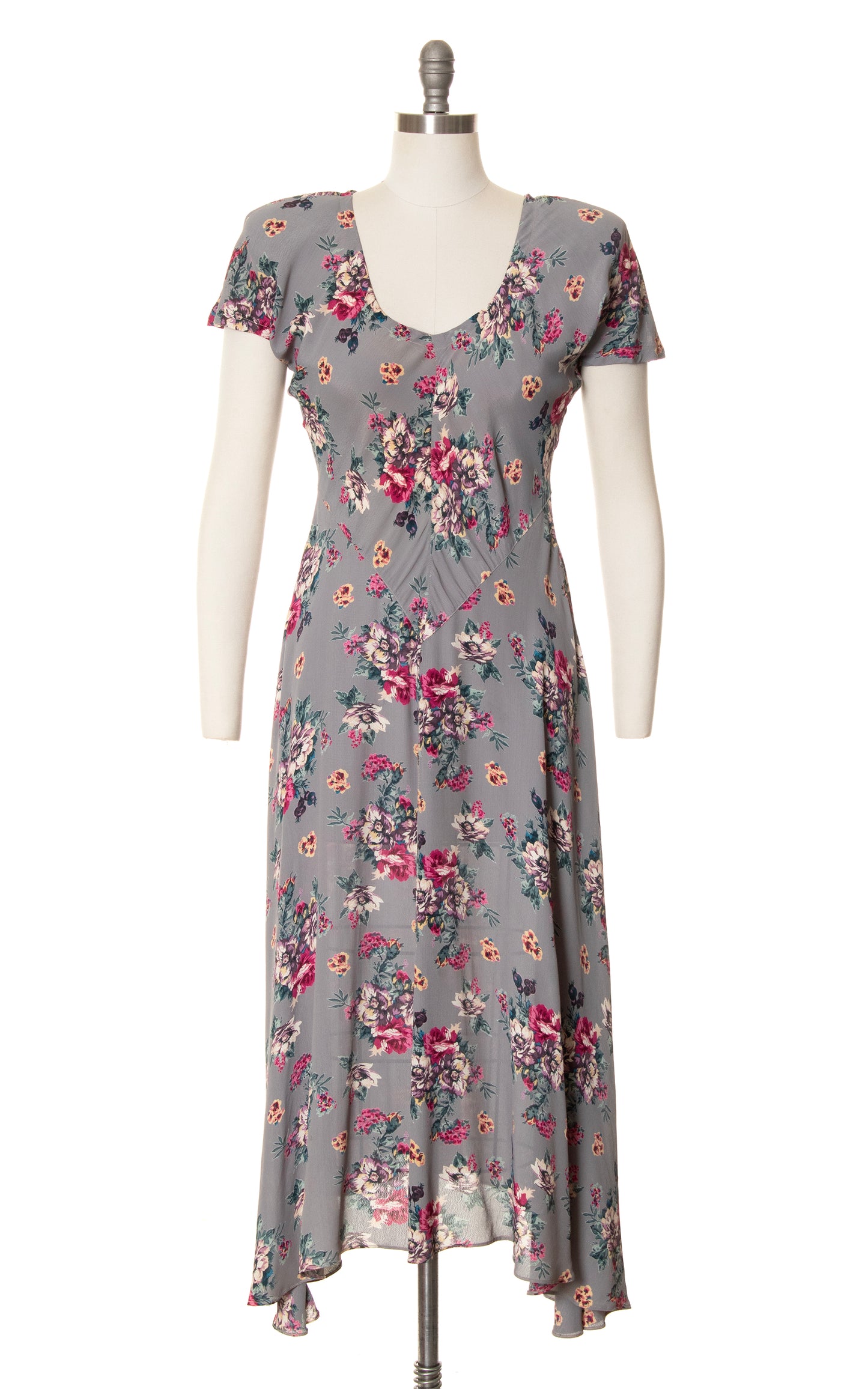 1990s does 1930s Floral Bias Cut Rayon Dress | small/medium