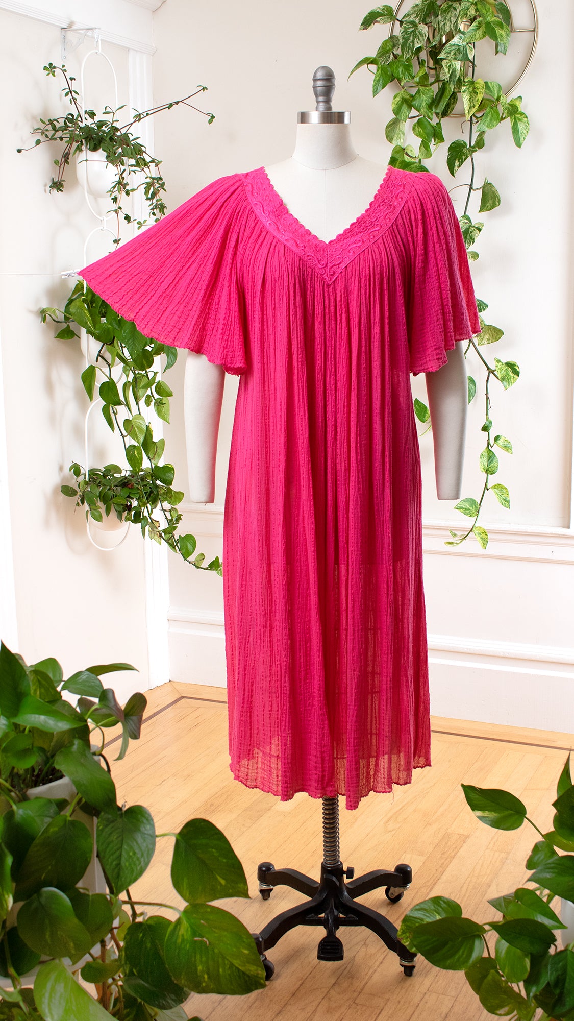 1980s 1990s Pink Gauze Angel Sleeve Tent Dress | medium/large/x-large