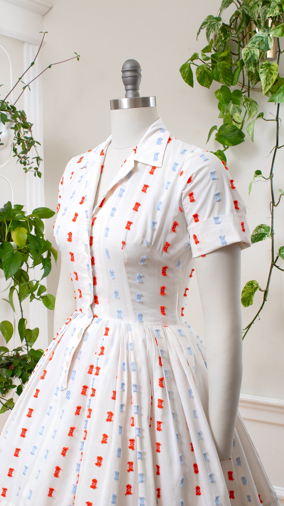 1950s Fringed Cotton Shirt Dress | small