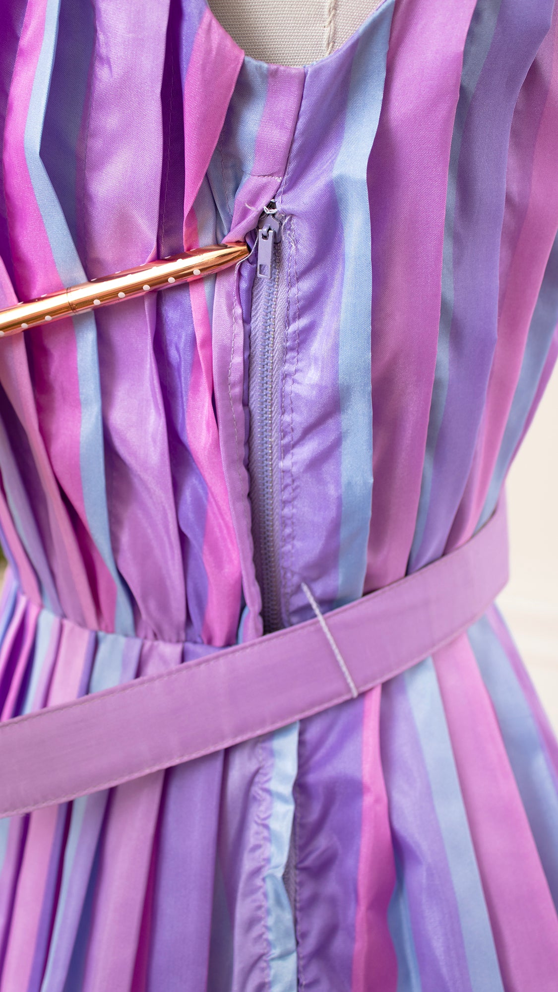 1960s Striped Pleated Party Dress | small