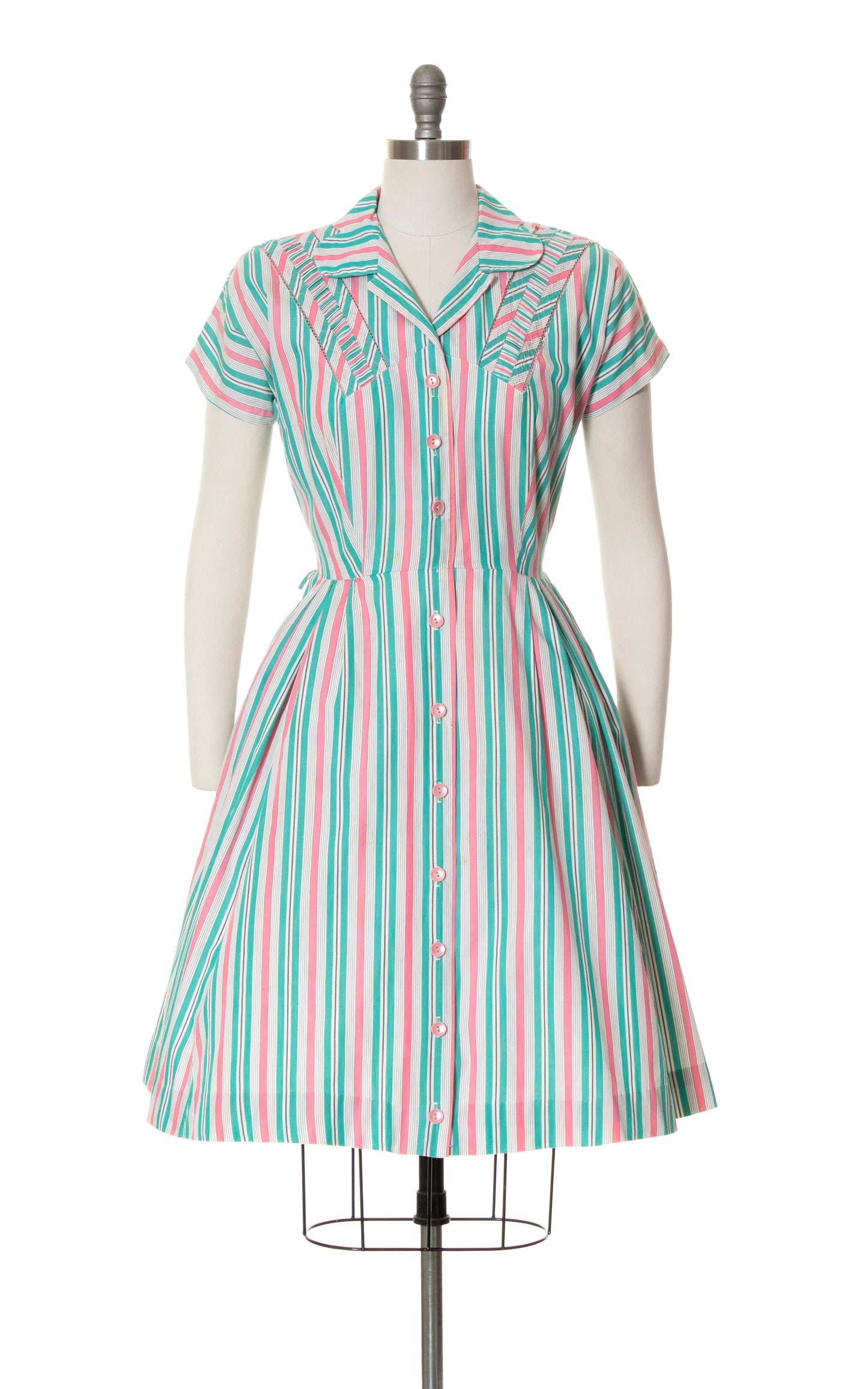 1950s Striped Cotton Shirtwaist Dress | medium