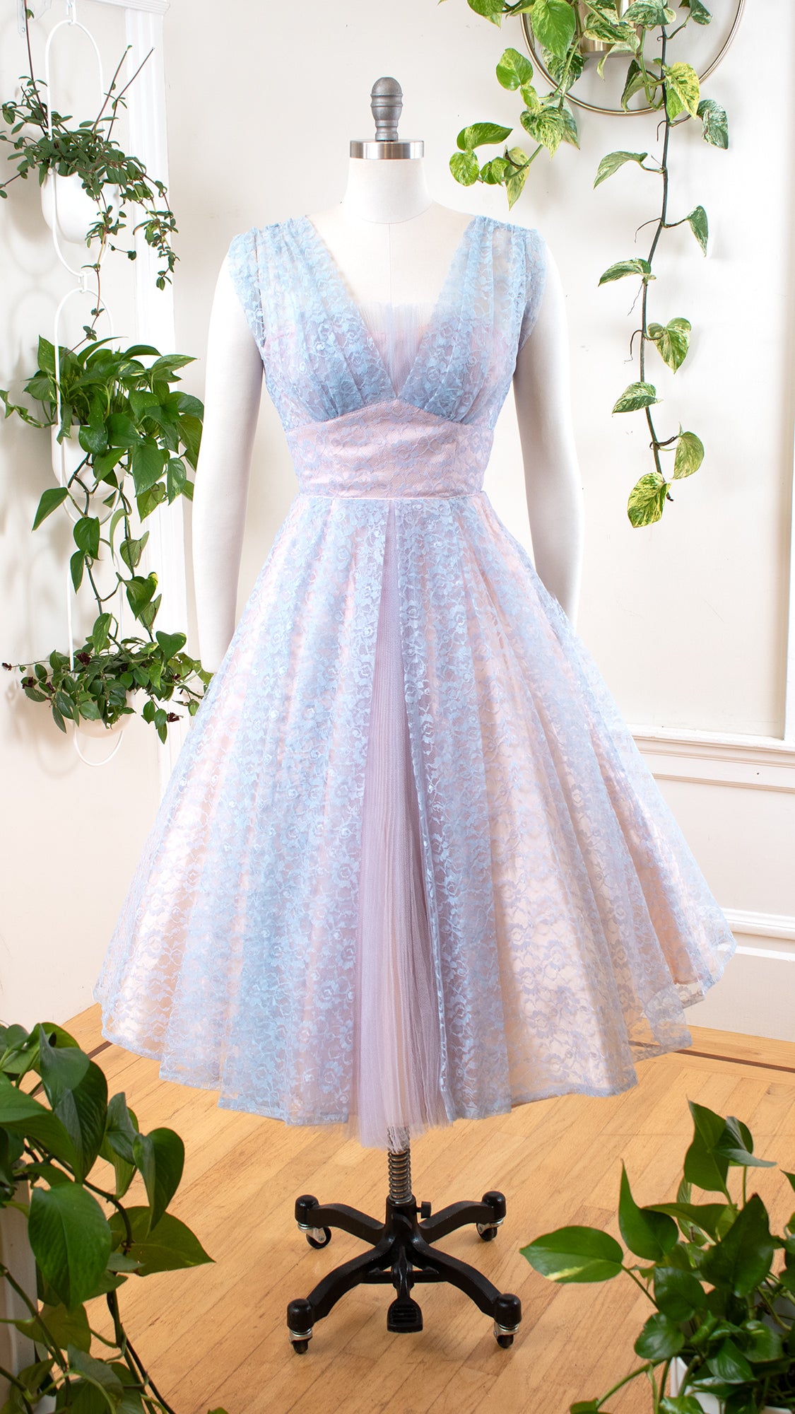 1950s Blue Lace & Tulle Party Dress | small 1950s Blue Lace & Tulle Party Dress | small