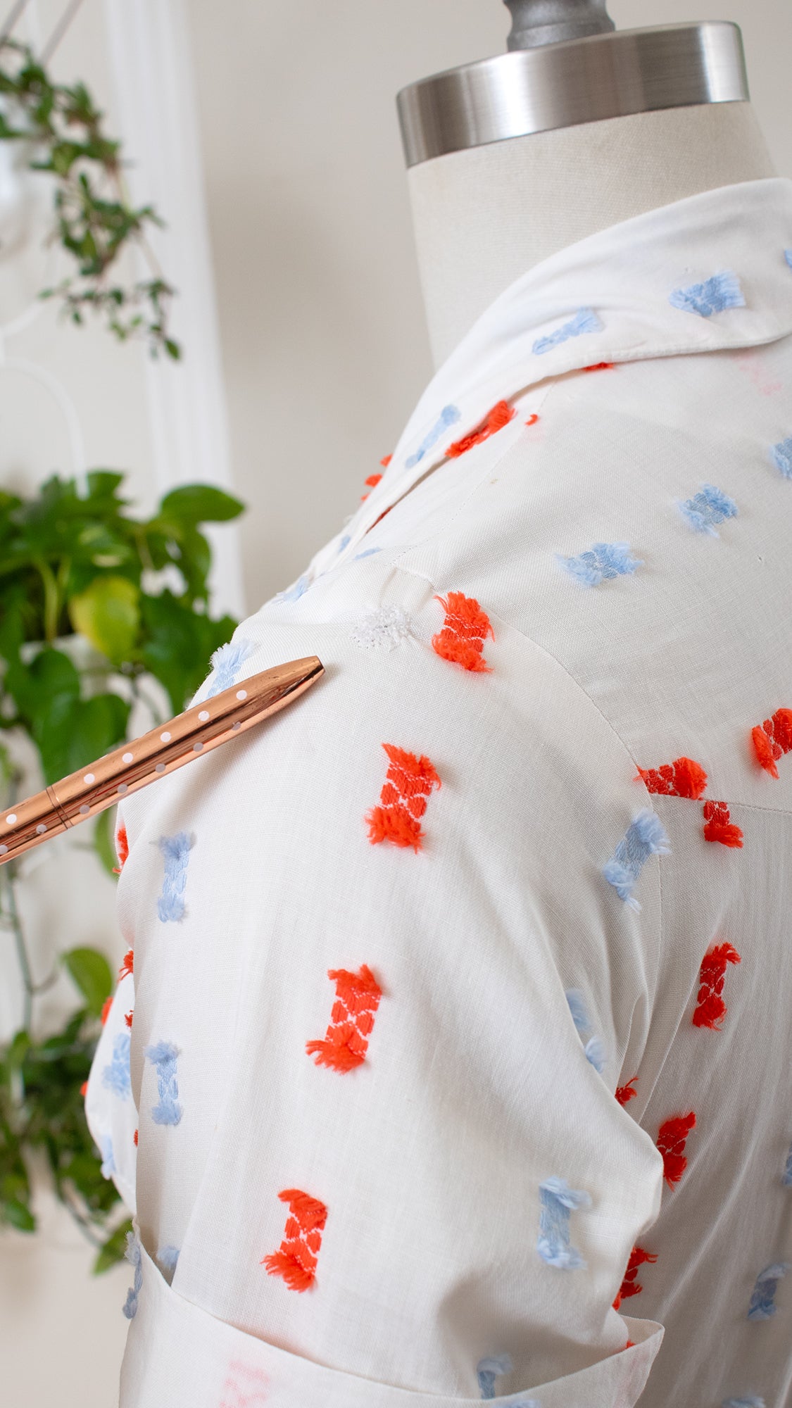 1950s Fringed Cotton Shirt Dress | small