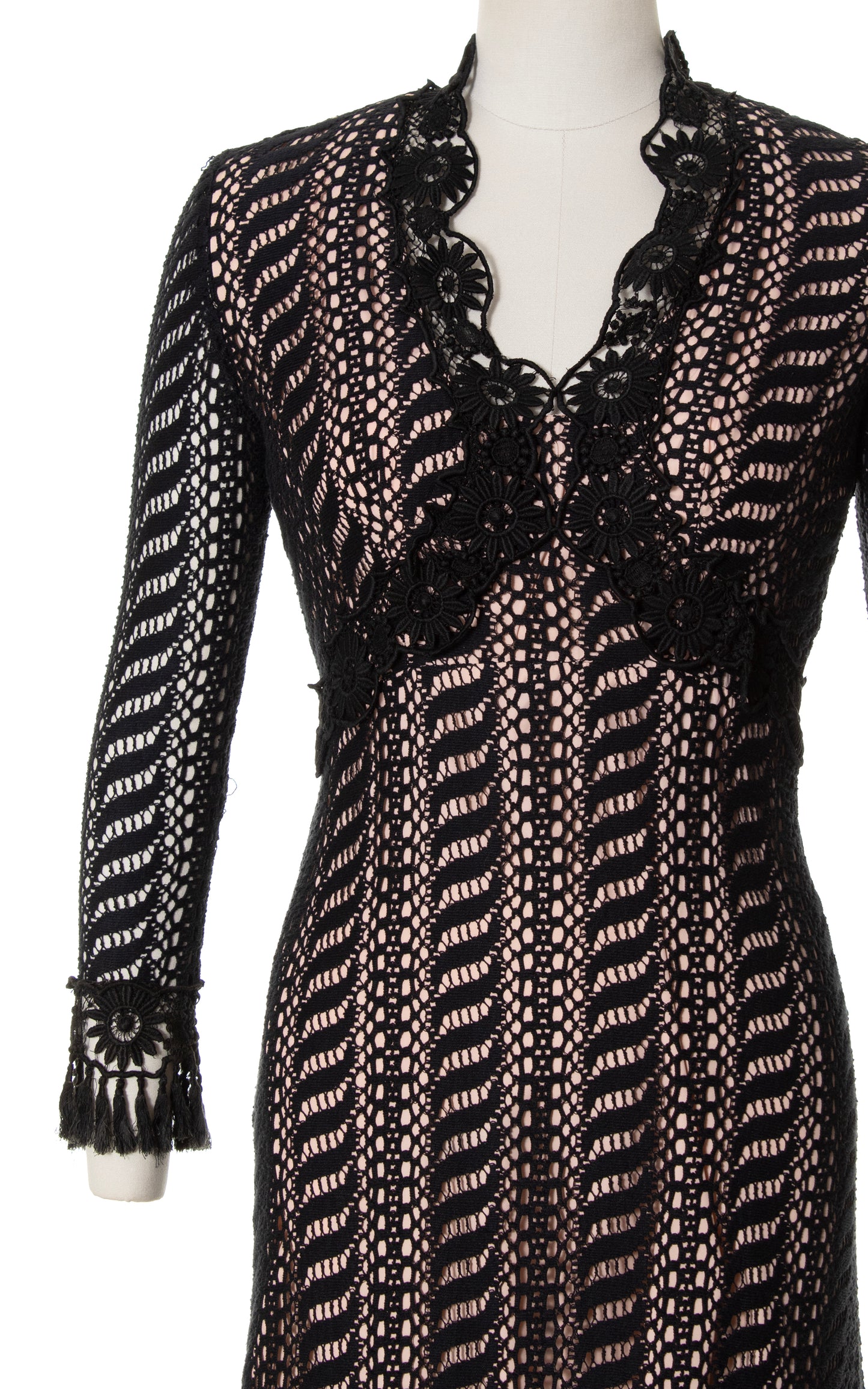 1970s Black Lace Overlay Dress | small