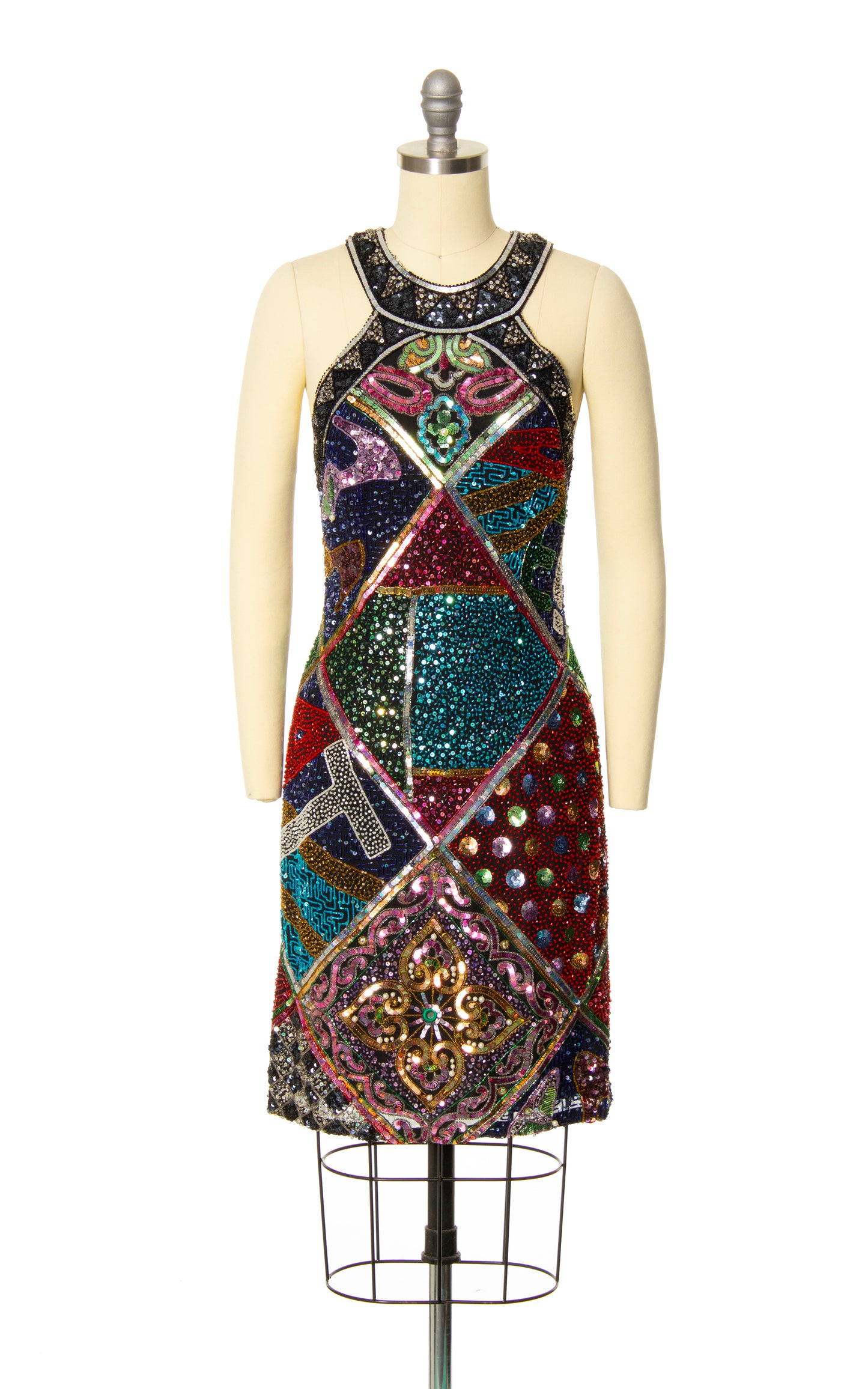 1980s Novelty Beaded Sequin Party Dress | small