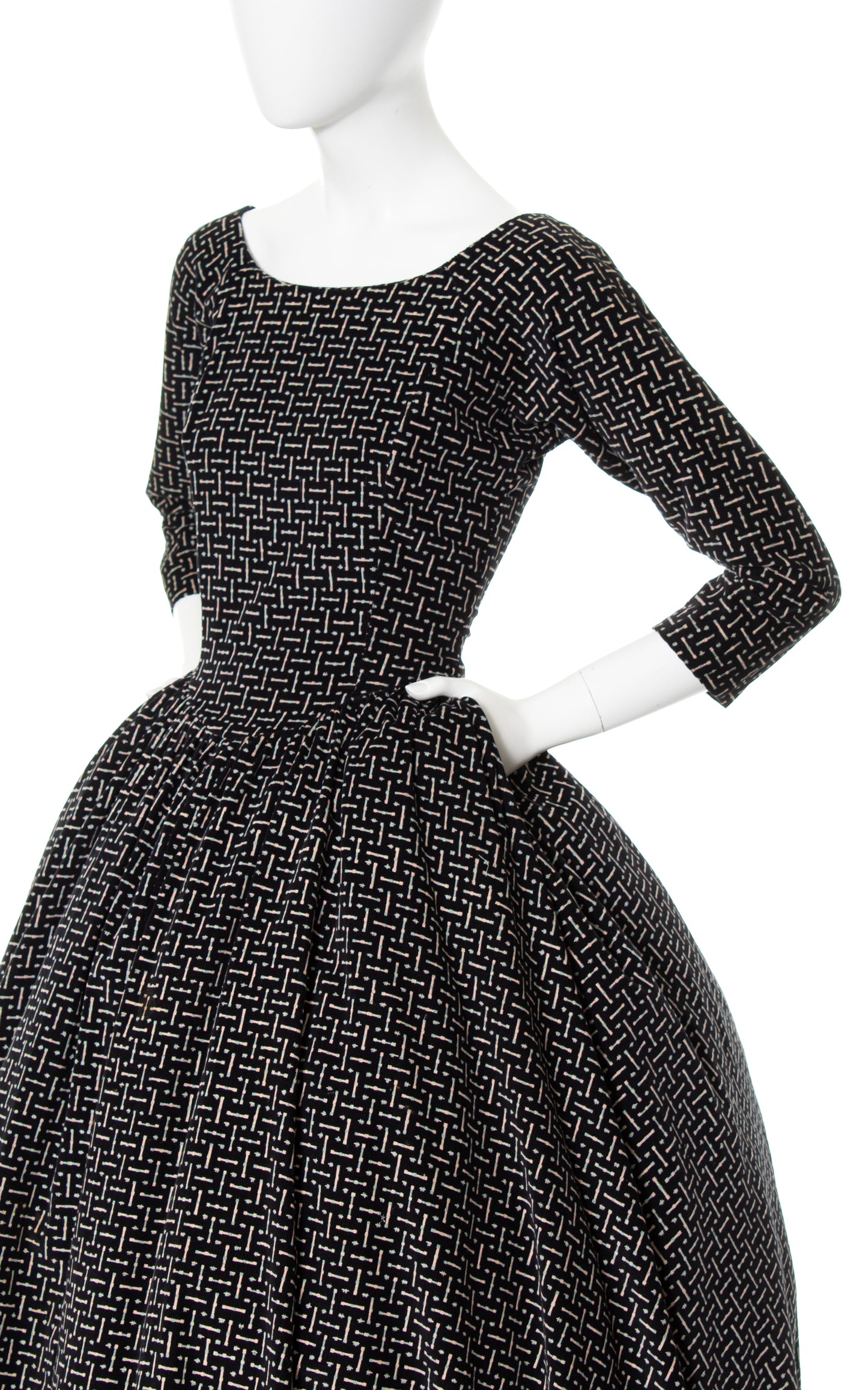 1980s does 1950s Printed Corduroy Dress | small