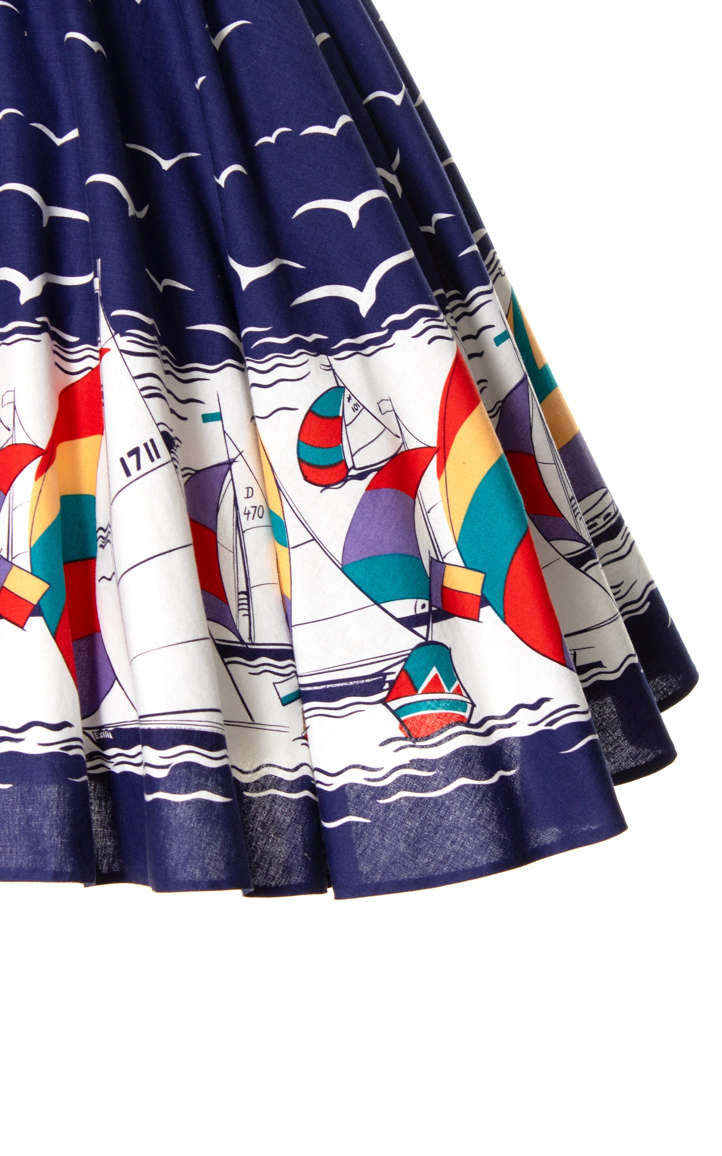 1970s does 1950s Sailboat Novelty Border Print Circle Skirt | small