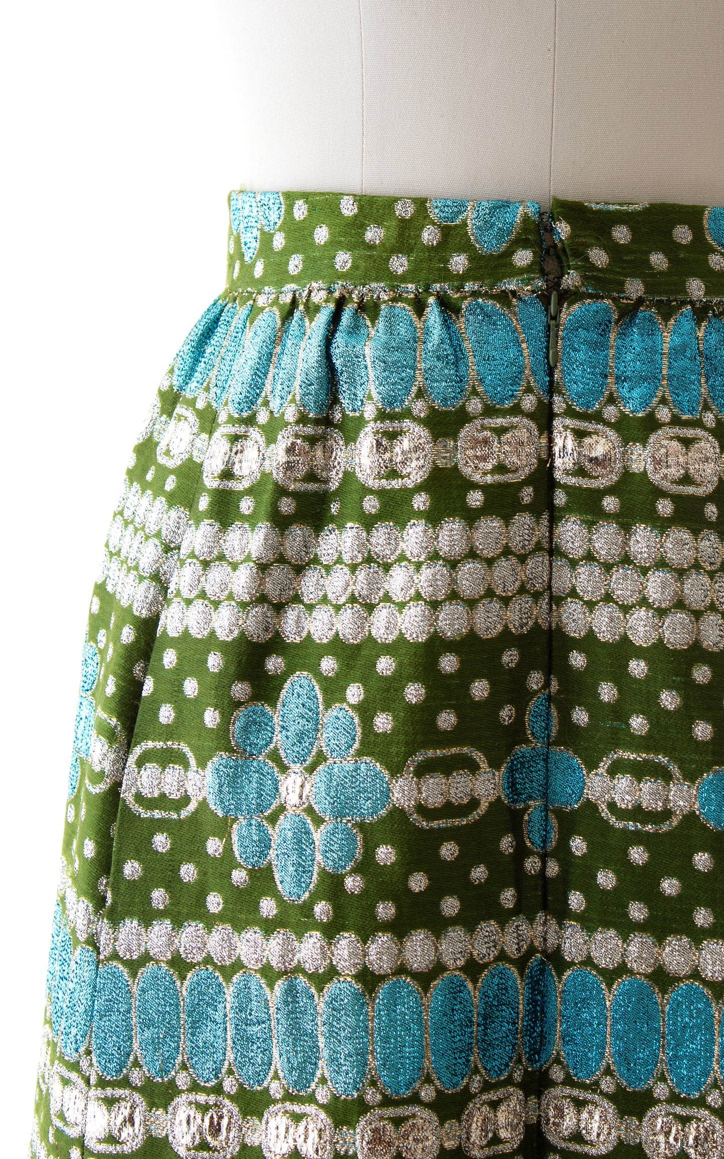 1960s Metallic Floral Striped Maxi Skirt | small