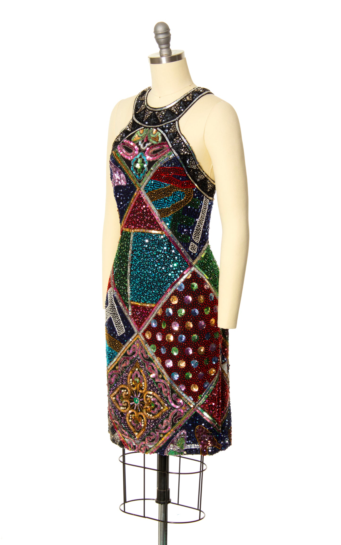 1980s Novelty Beaded Sequin Party Dress | small