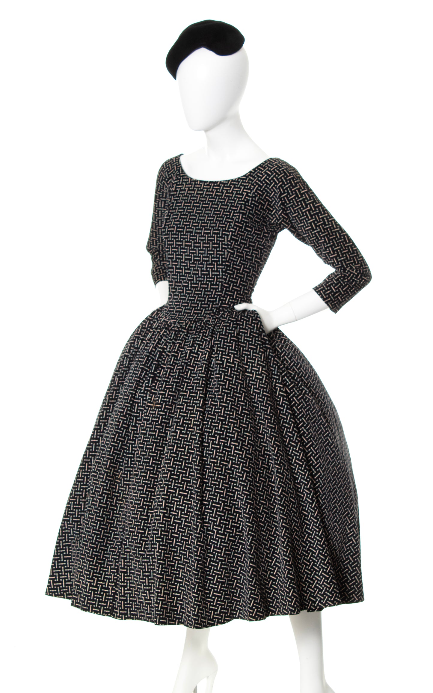 1980s does 1950s Printed Corduroy Dress | small