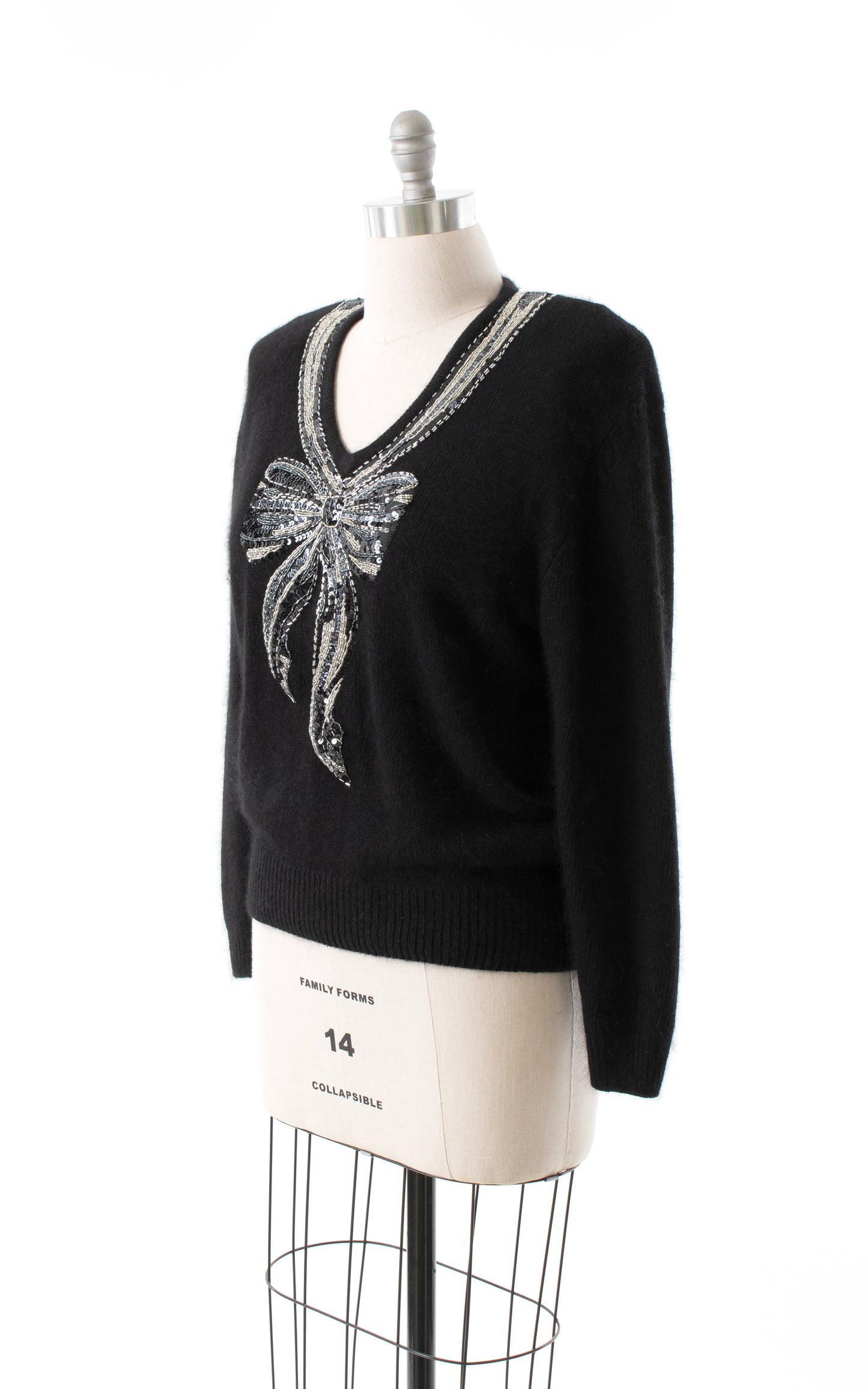 1990s Beaded Trompe L'oeil Bow Knit Silk Angora Sweater | large/x-large