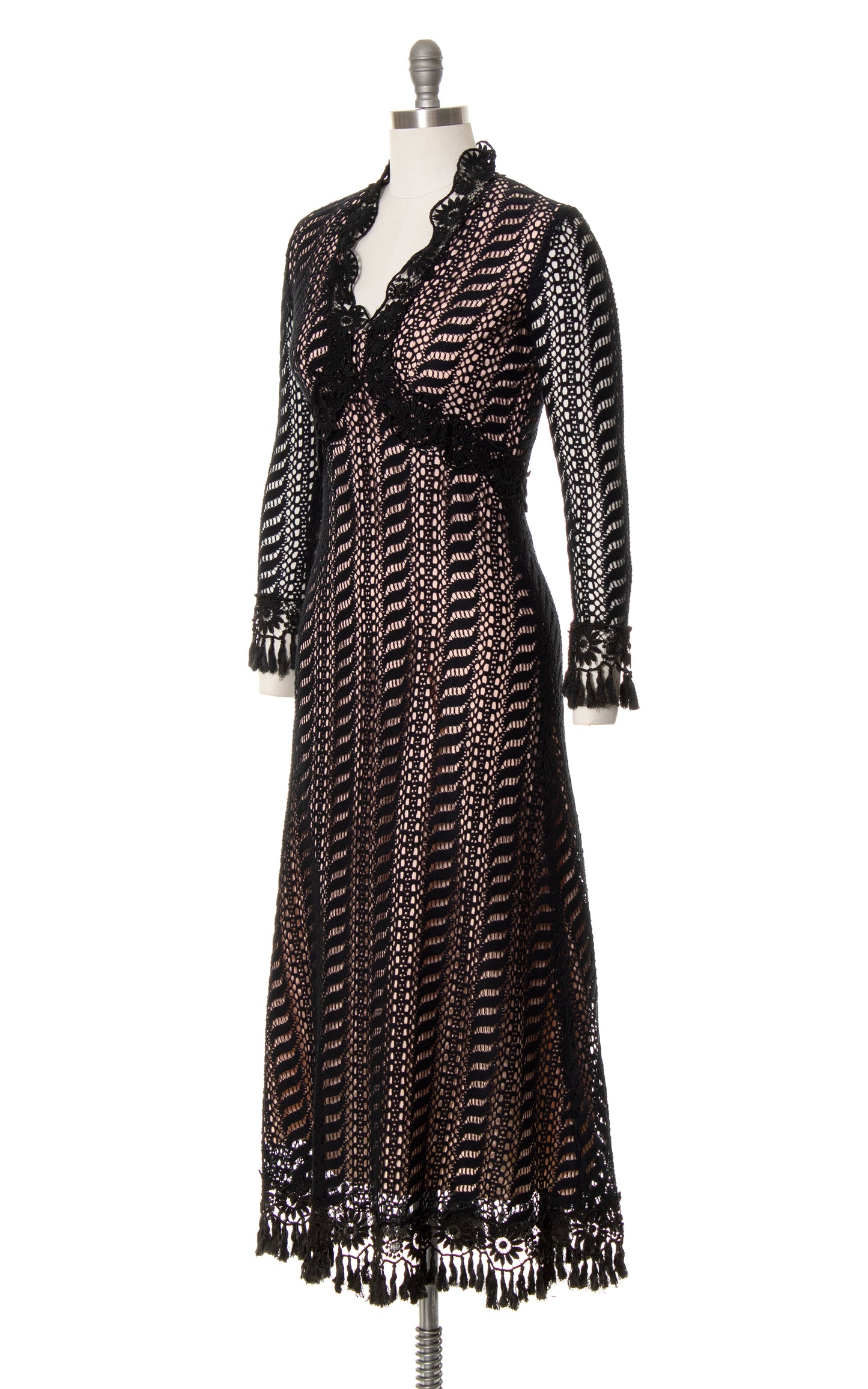 1970s Black Lace Overlay Dress | small