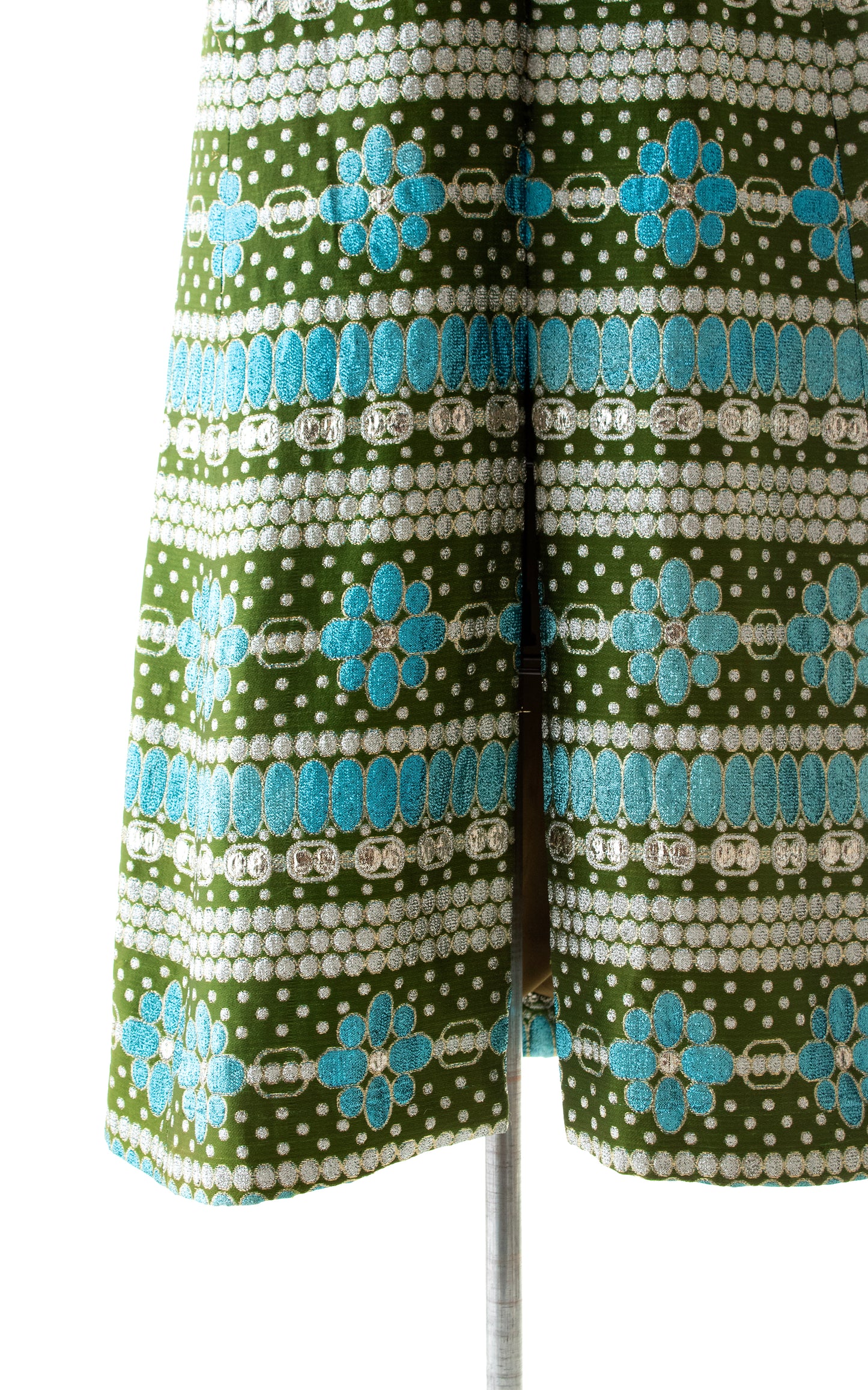 1960s Metallic Floral Striped Maxi Skirt | small