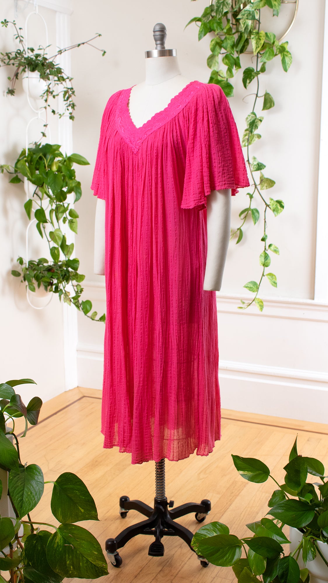 1980s 1990s Pink Gauze Angel Sleeve Tent Dress | medium/large/x-large