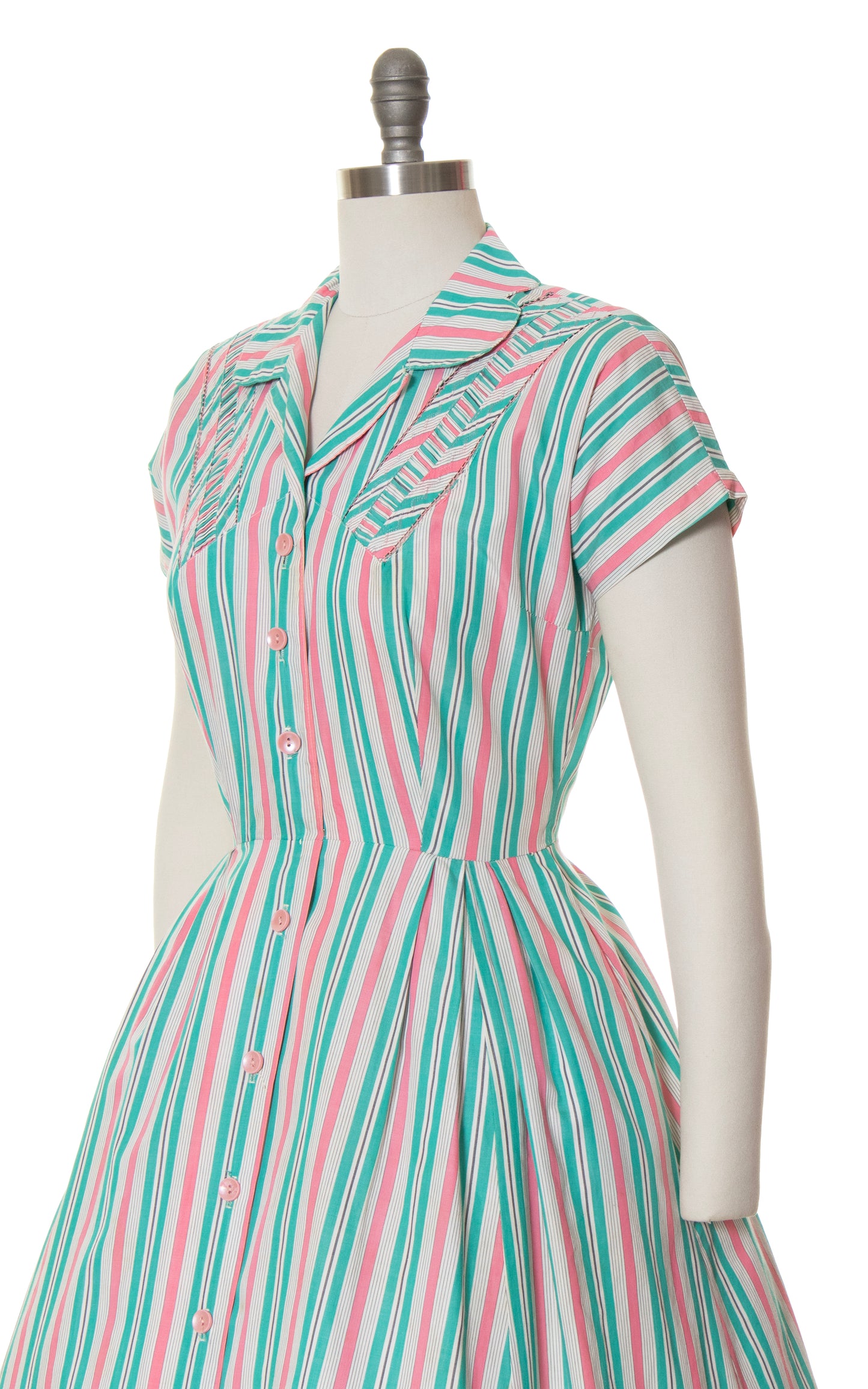 1950s Striped Cotton Shirtwaist Dress | medium