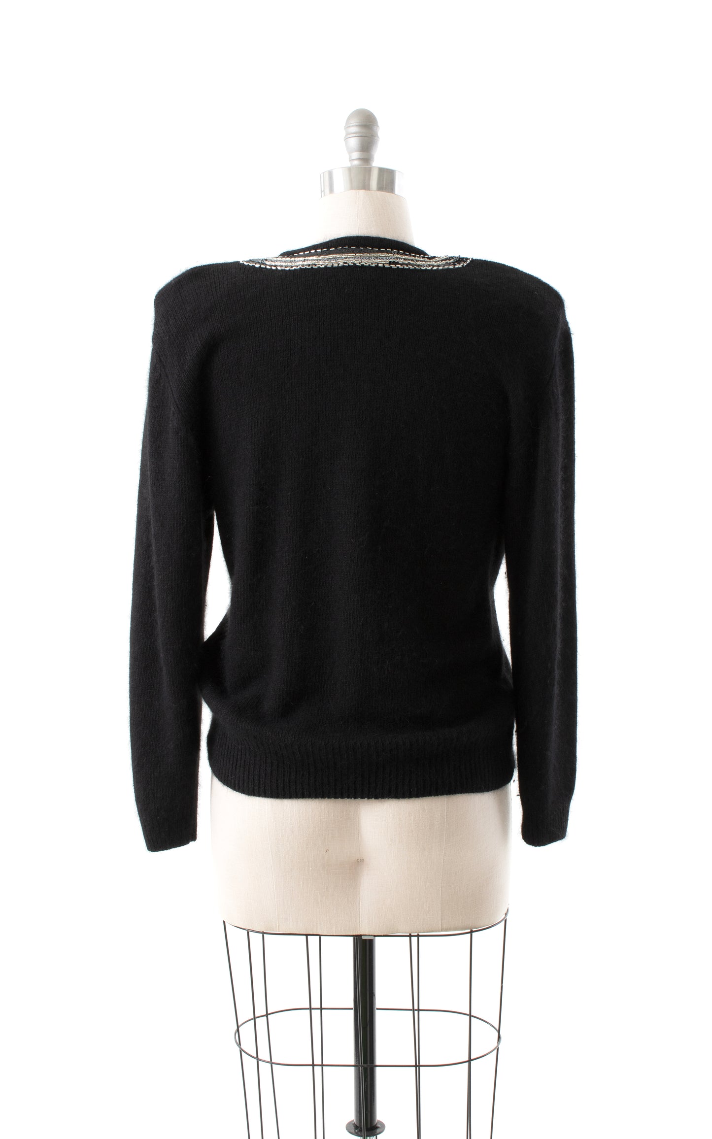 1990s Beaded Trompe L'oeil Bow Knit Silk Angora Sweater | large/x-large
