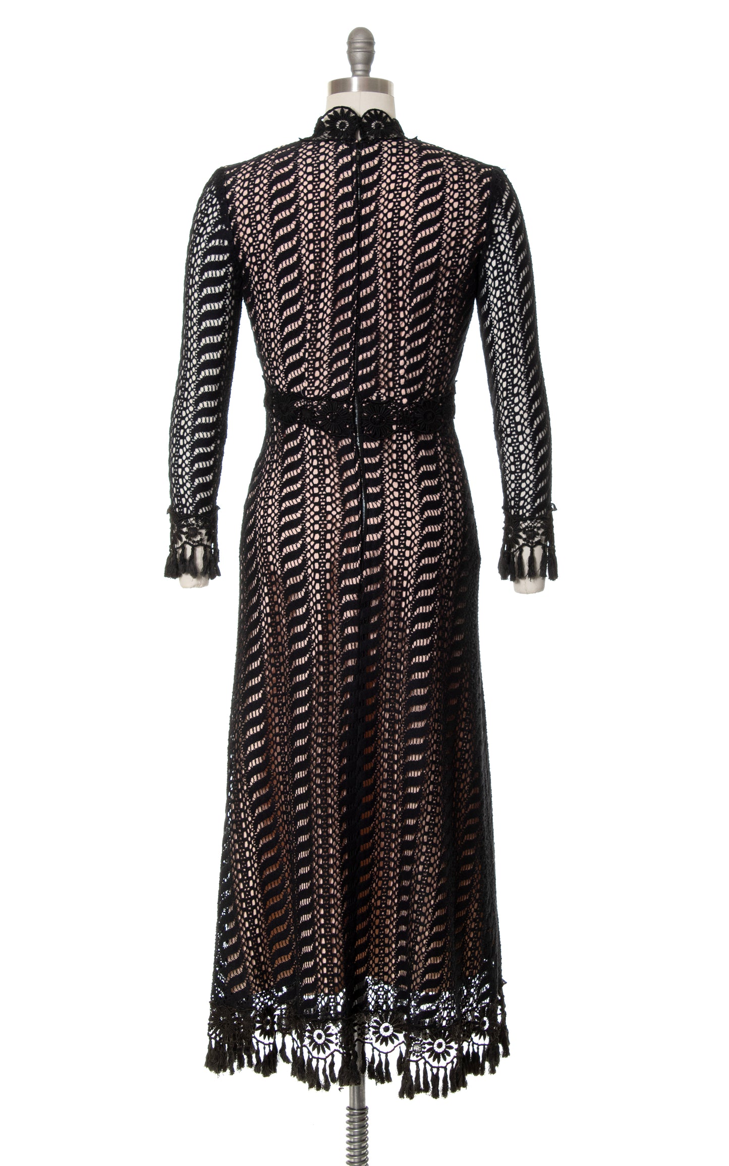 1970s Black Lace Overlay Dress | small
