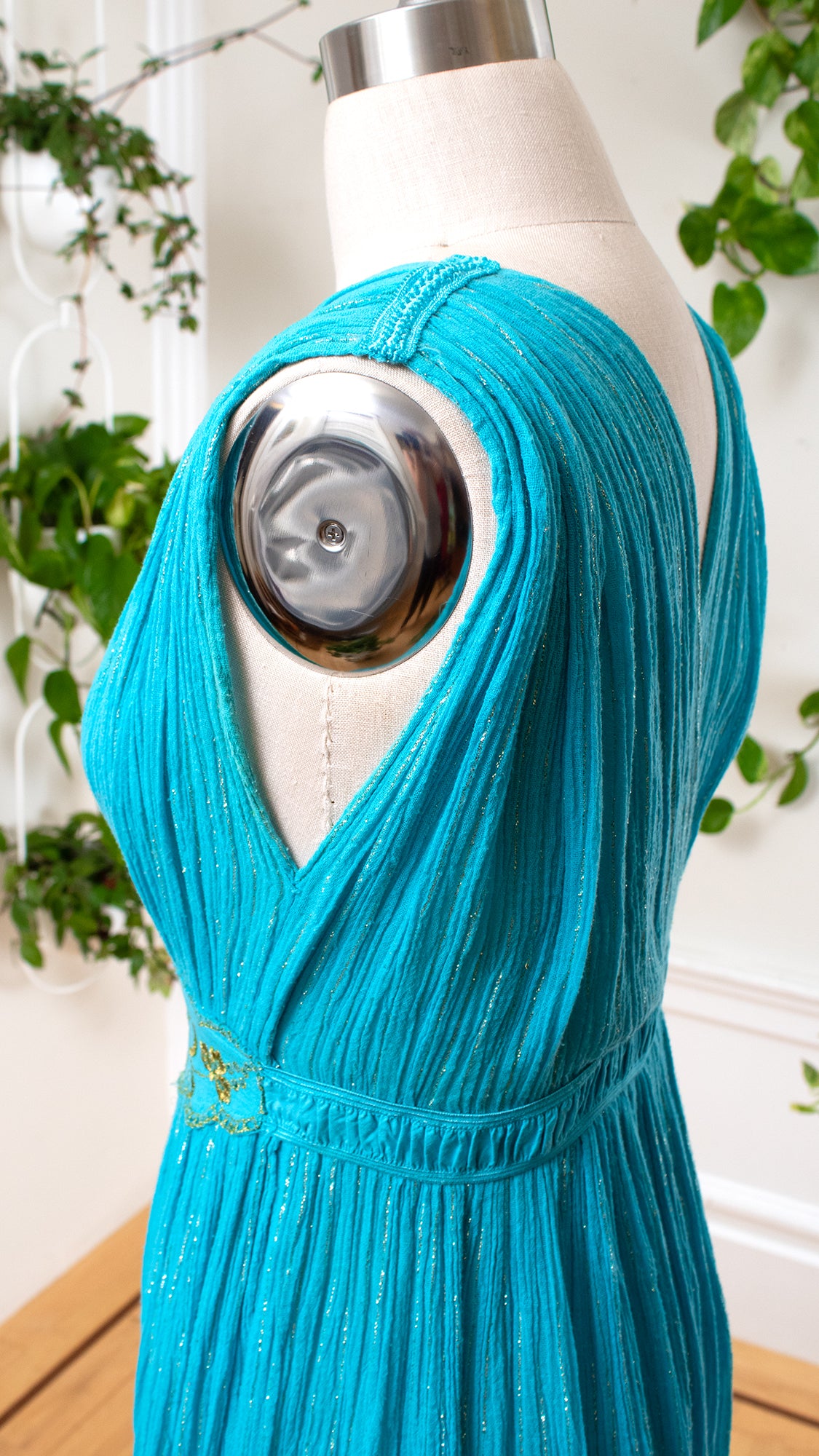 1980s Metallic & Gauze Grecian Goddess Dress | medium/large/x-large