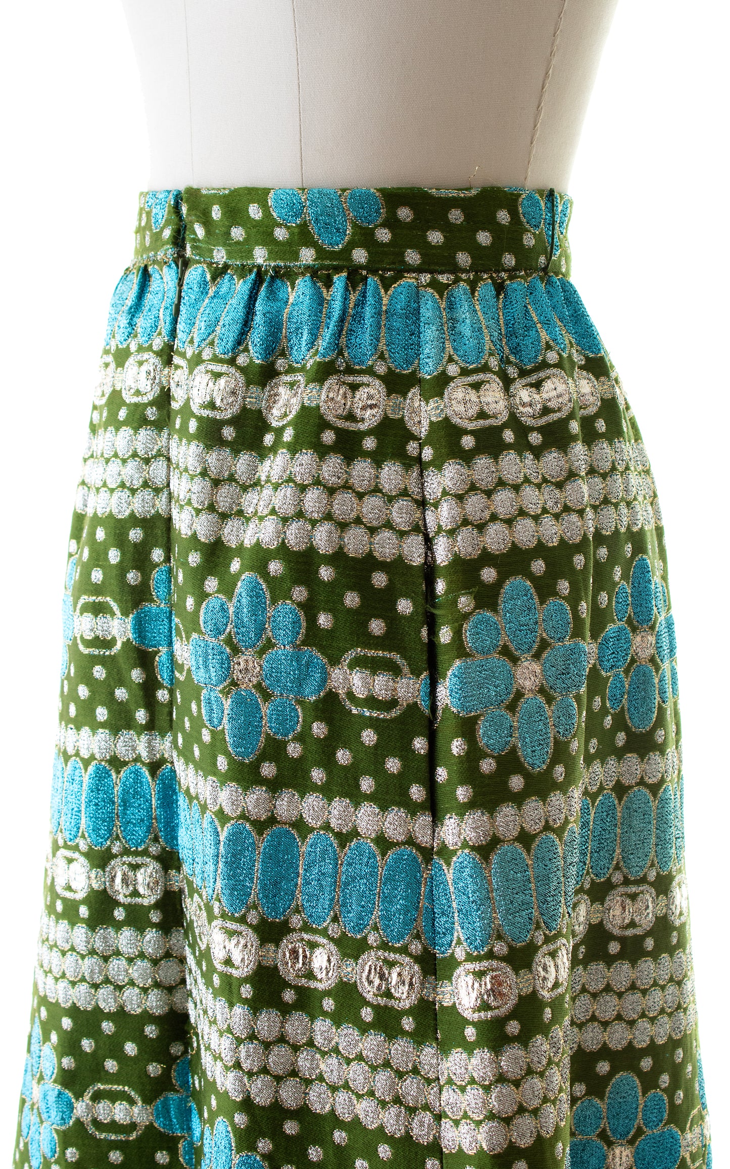 1960s Metallic Floral Striped Maxi Skirt | small