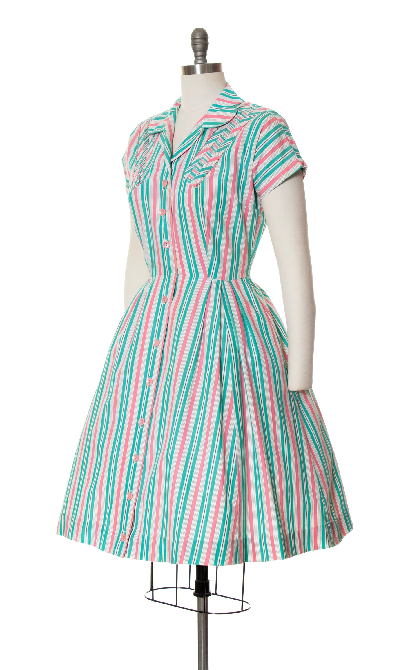1950s Striped Cotton Shirtwaist Dress | medium