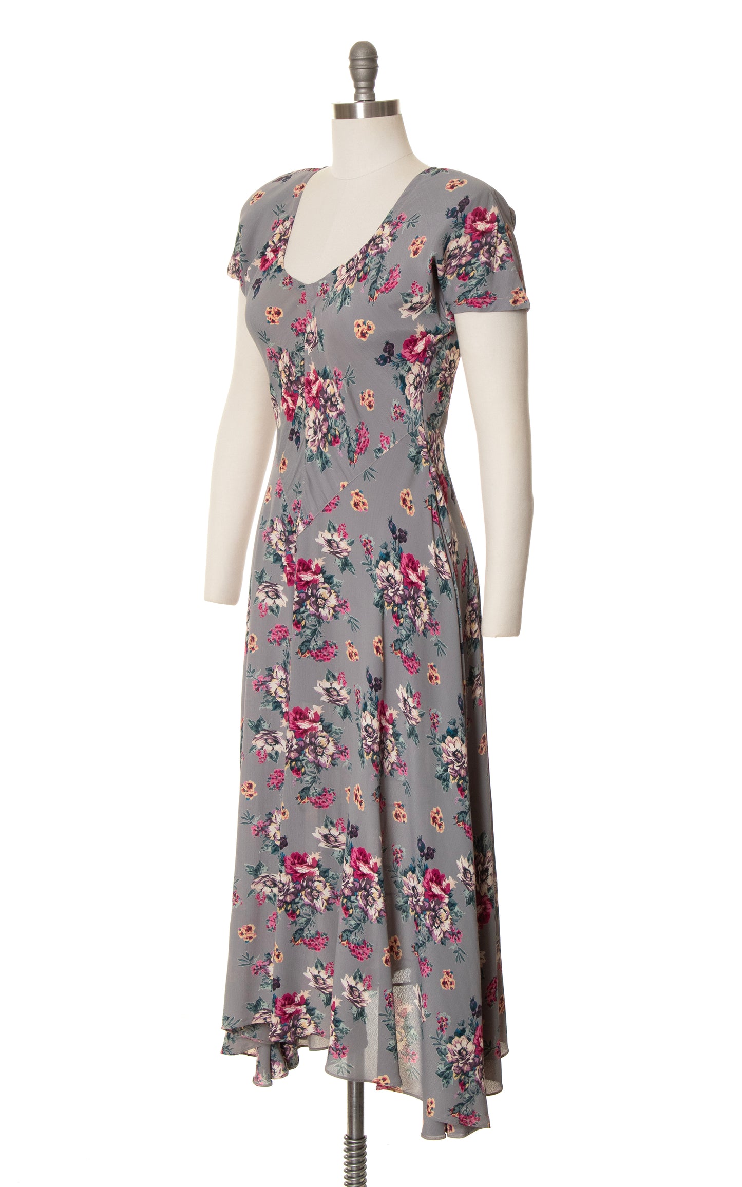1990s does 1930s Floral Bias Cut Rayon Dress | small/medium