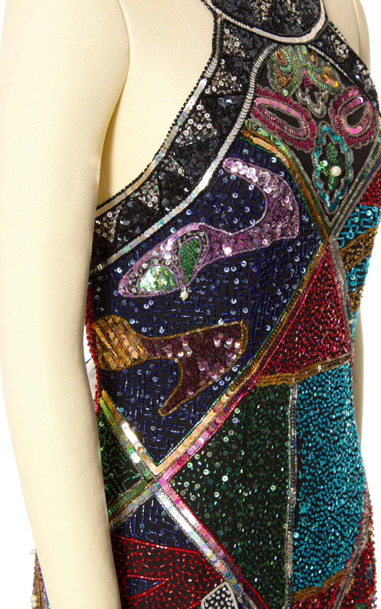 1980s Novelty Beaded Sequin Party Dress | small
