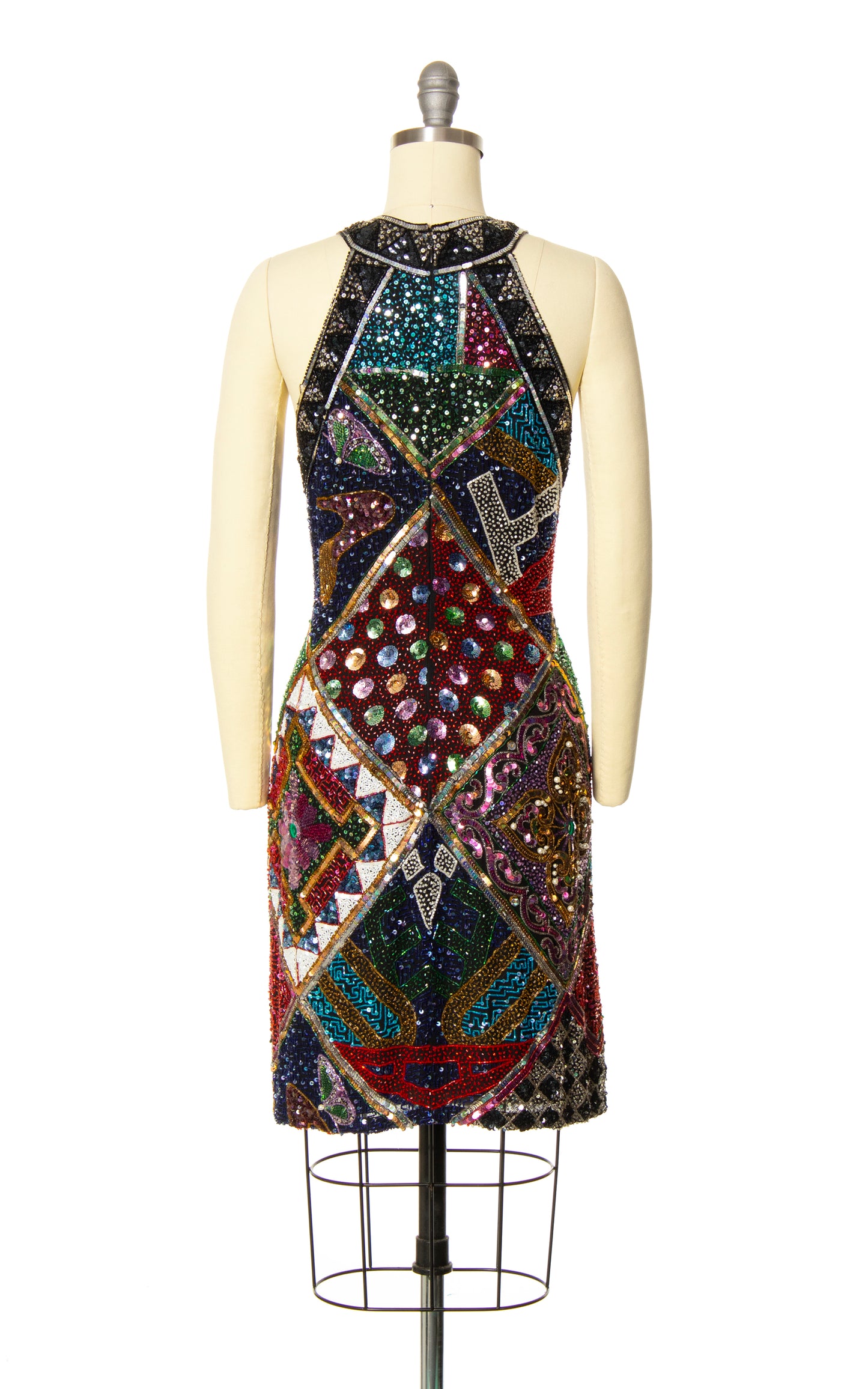 1980s Novelty Beaded Sequin Party Dress | small