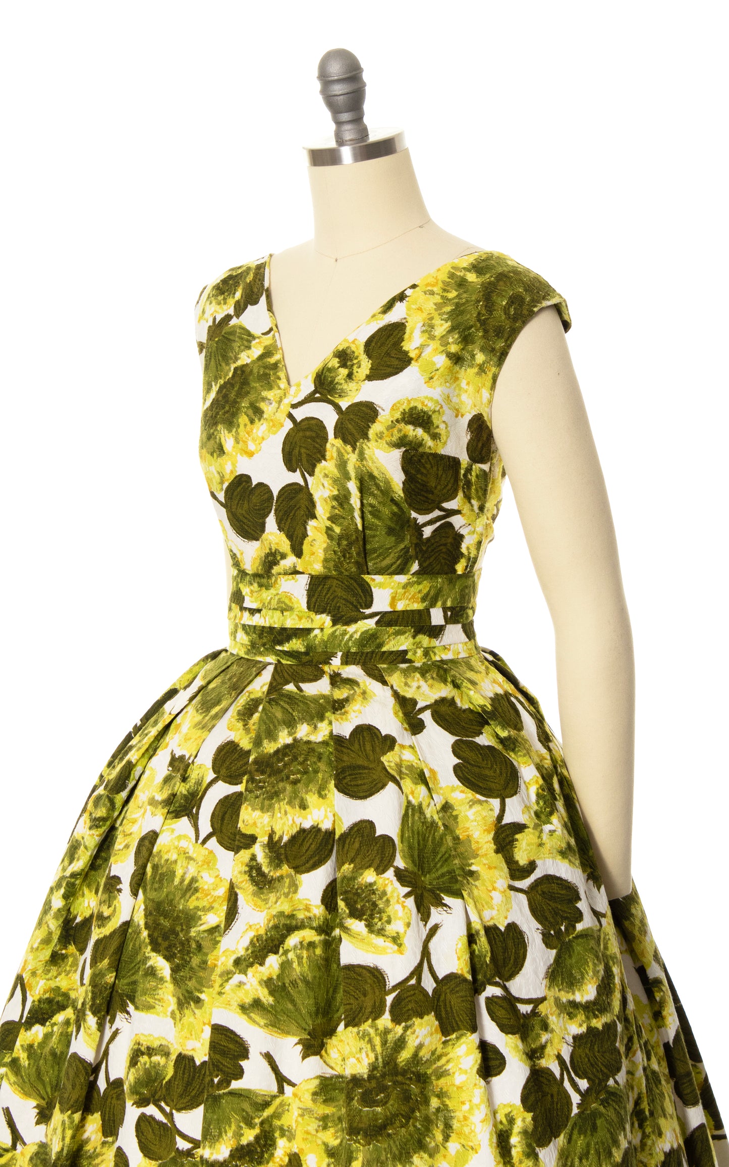 1950s 1960s Floral Cotton Cummerbund Dress | small