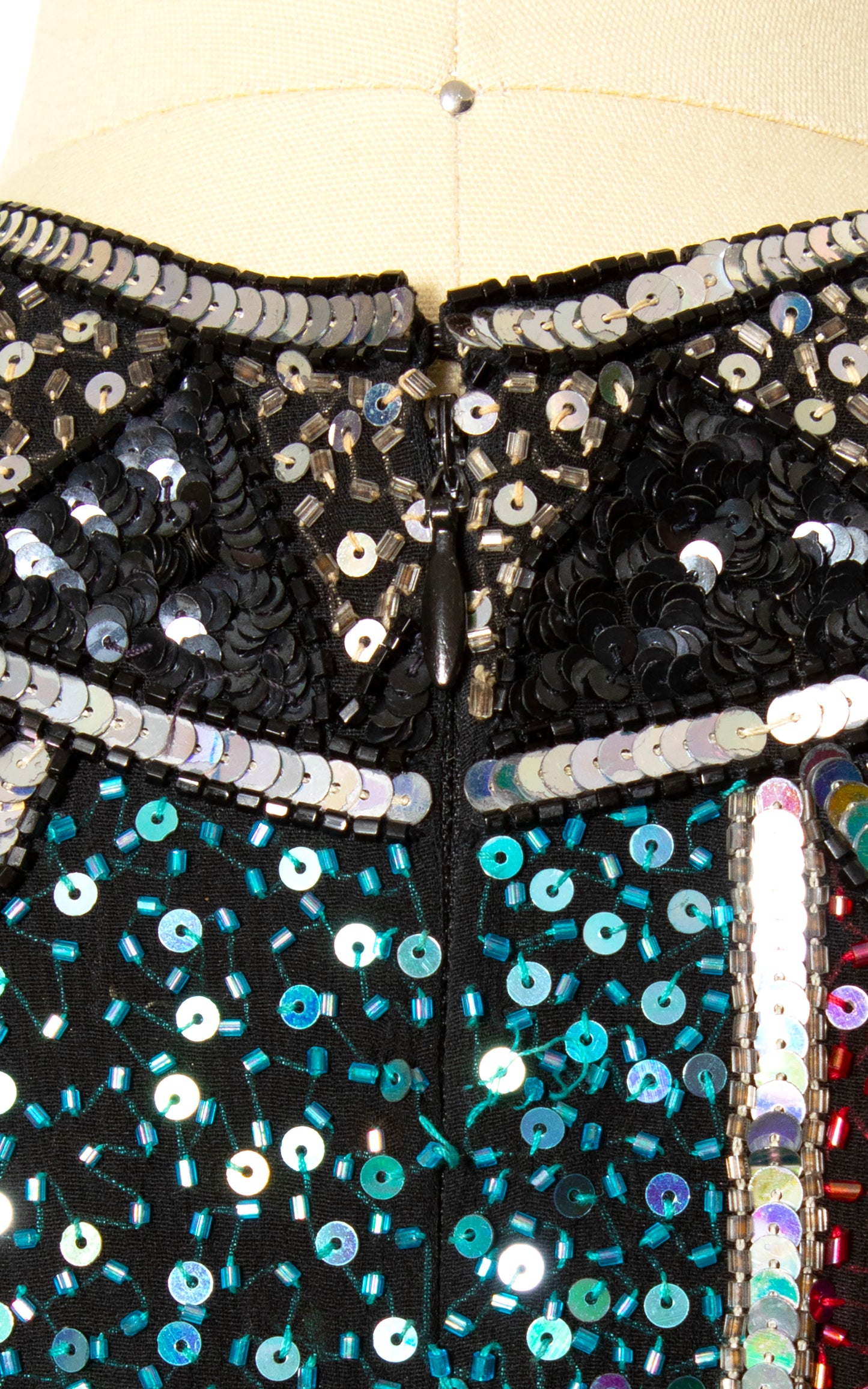 1980s Novelty Beaded Sequin Party Dress | small