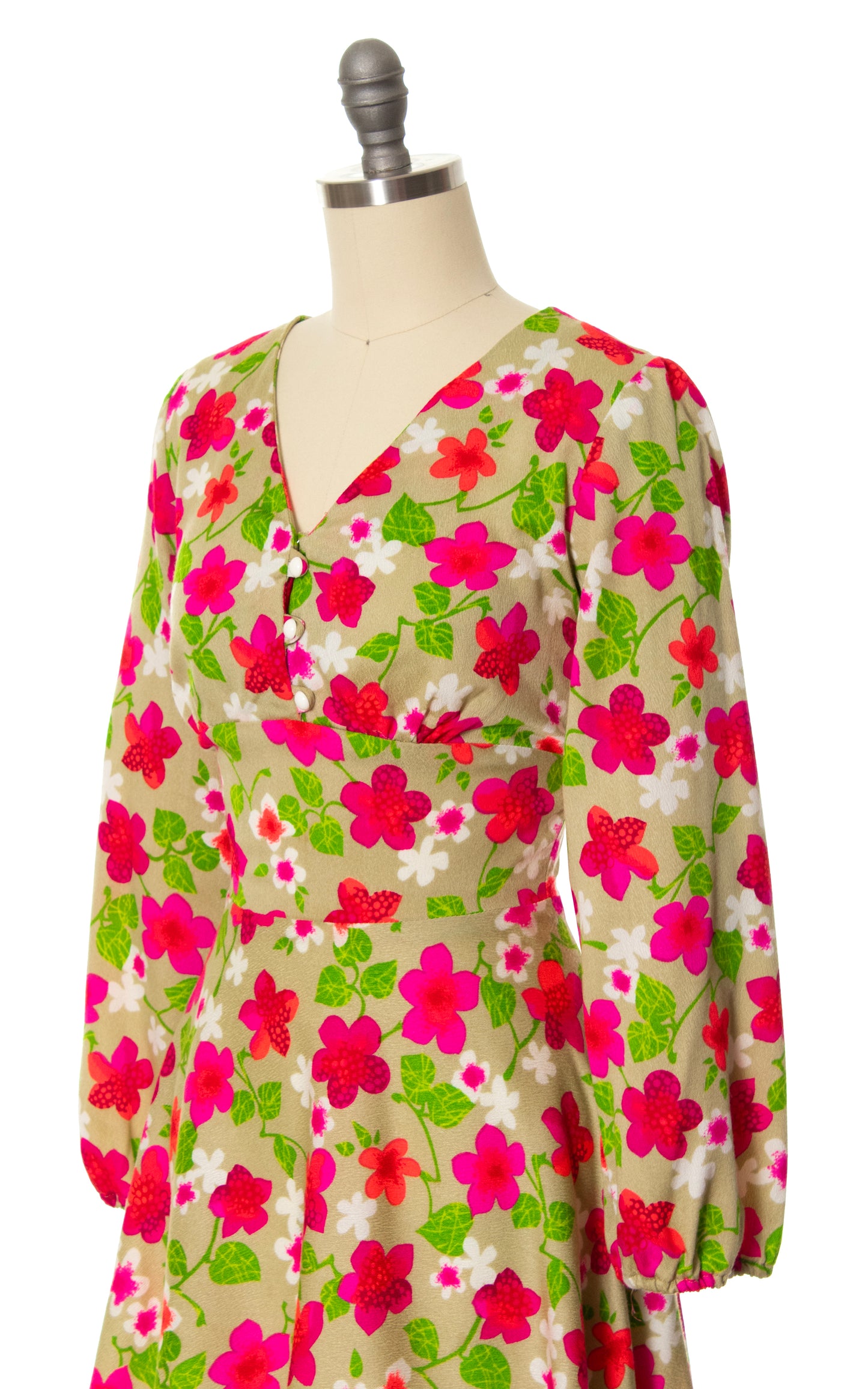 1970s Neon Floral Babydoll Dress | small