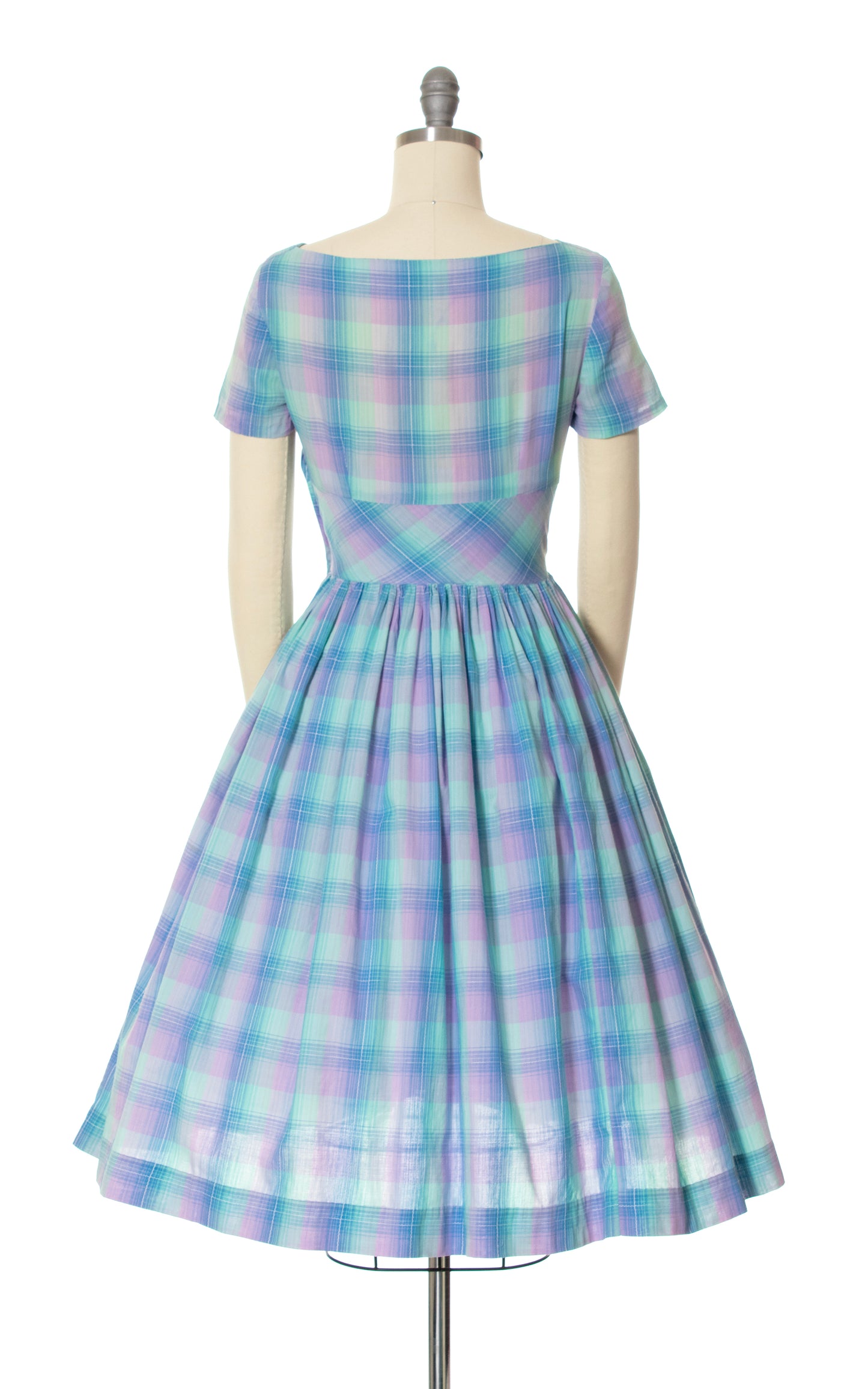 1950s Pastel Plaid Cotton Dress | small