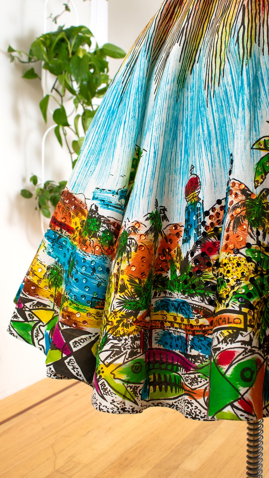 1950s Mexican Hand-Painted Sequin Novelty Circle Skirt | medium/large/x-large