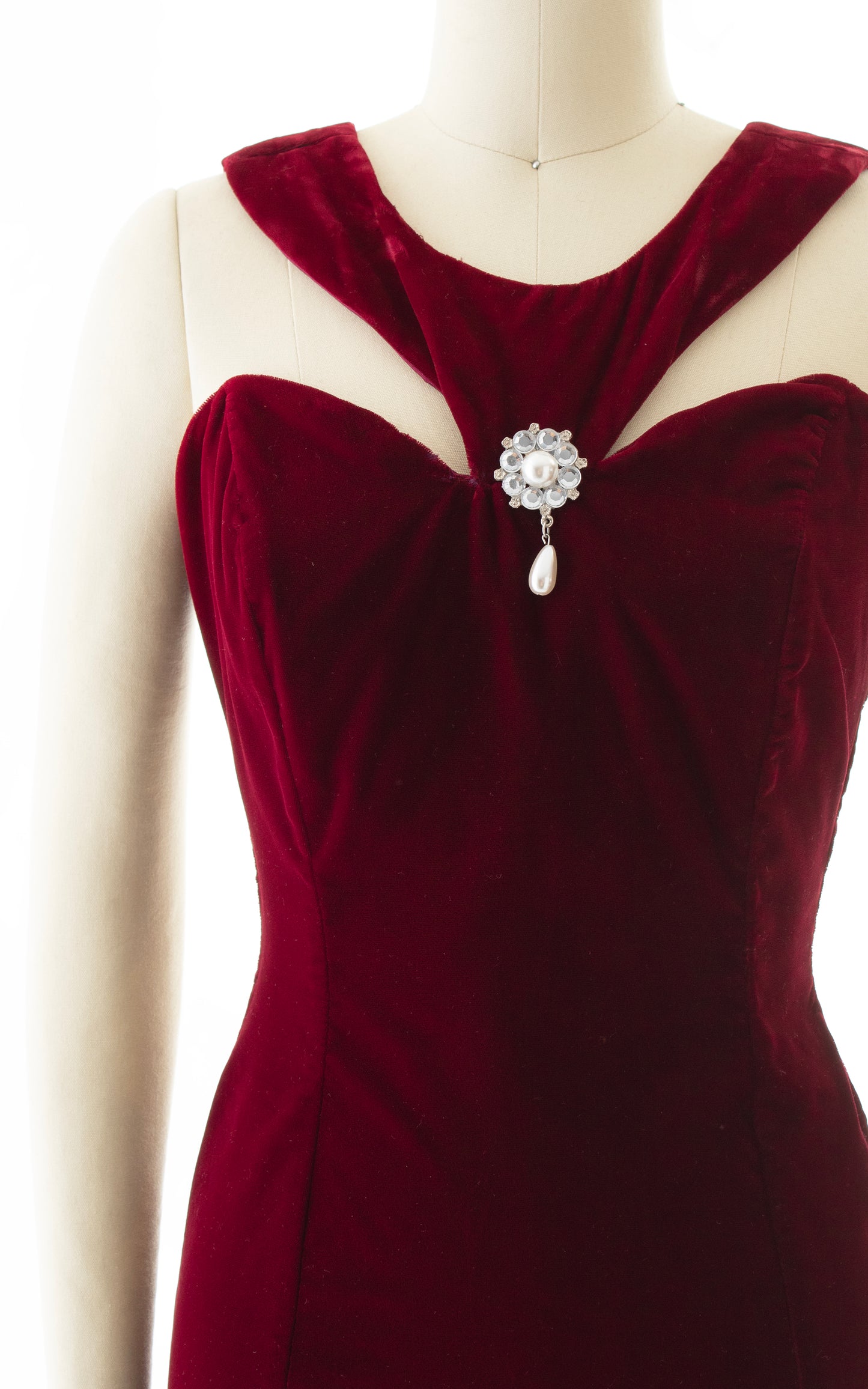 1990s Burgundy Velvet High Slit Gown | x-small