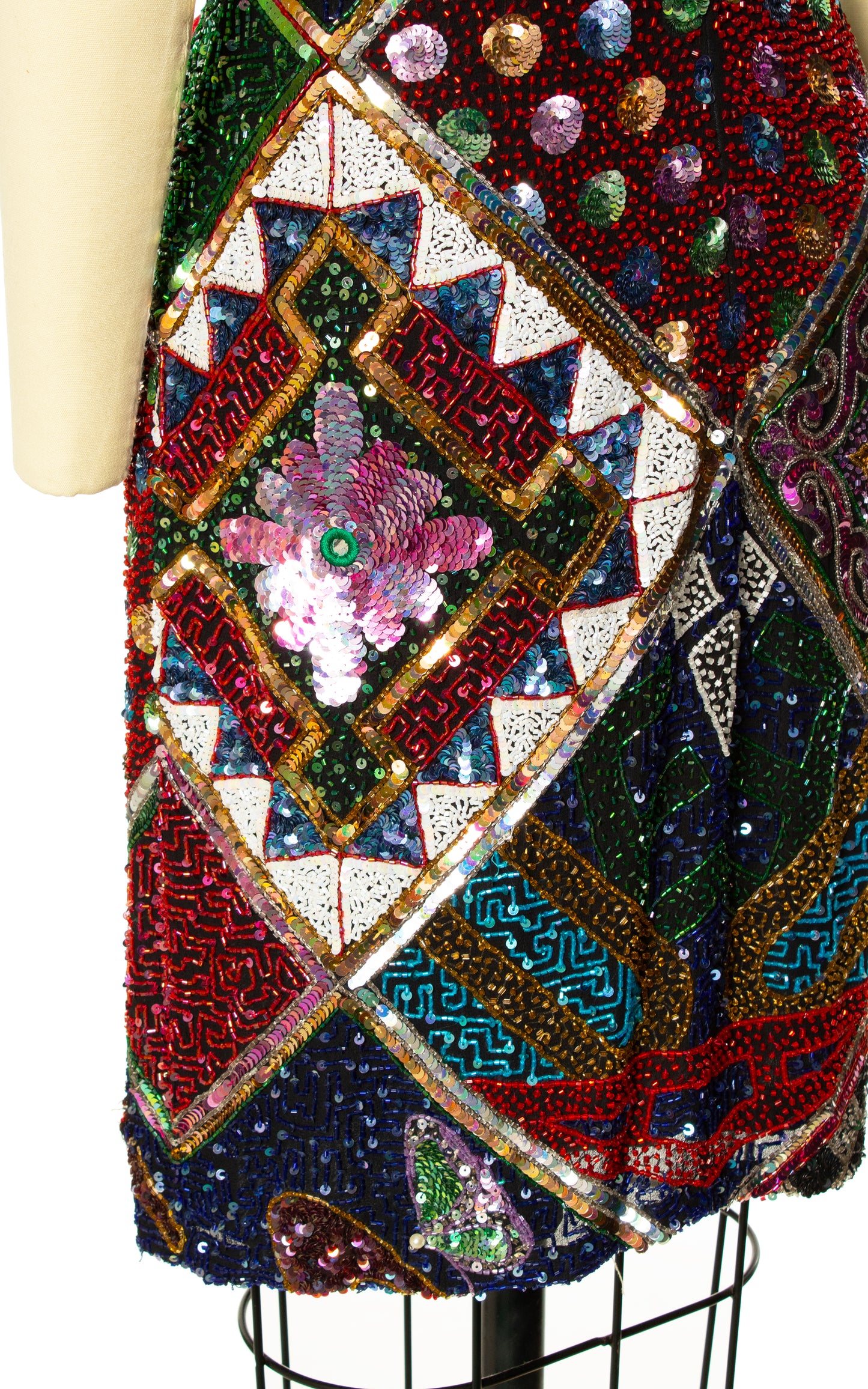 1980s Novelty Beaded Sequin Party Dress | small