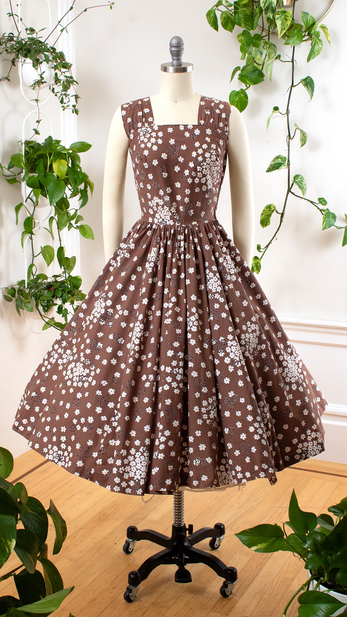 1950s Rhinestone Studded Floral Halter Dress | x-small 1950s Rhinestone Studded Floral Halter Dress | x-small