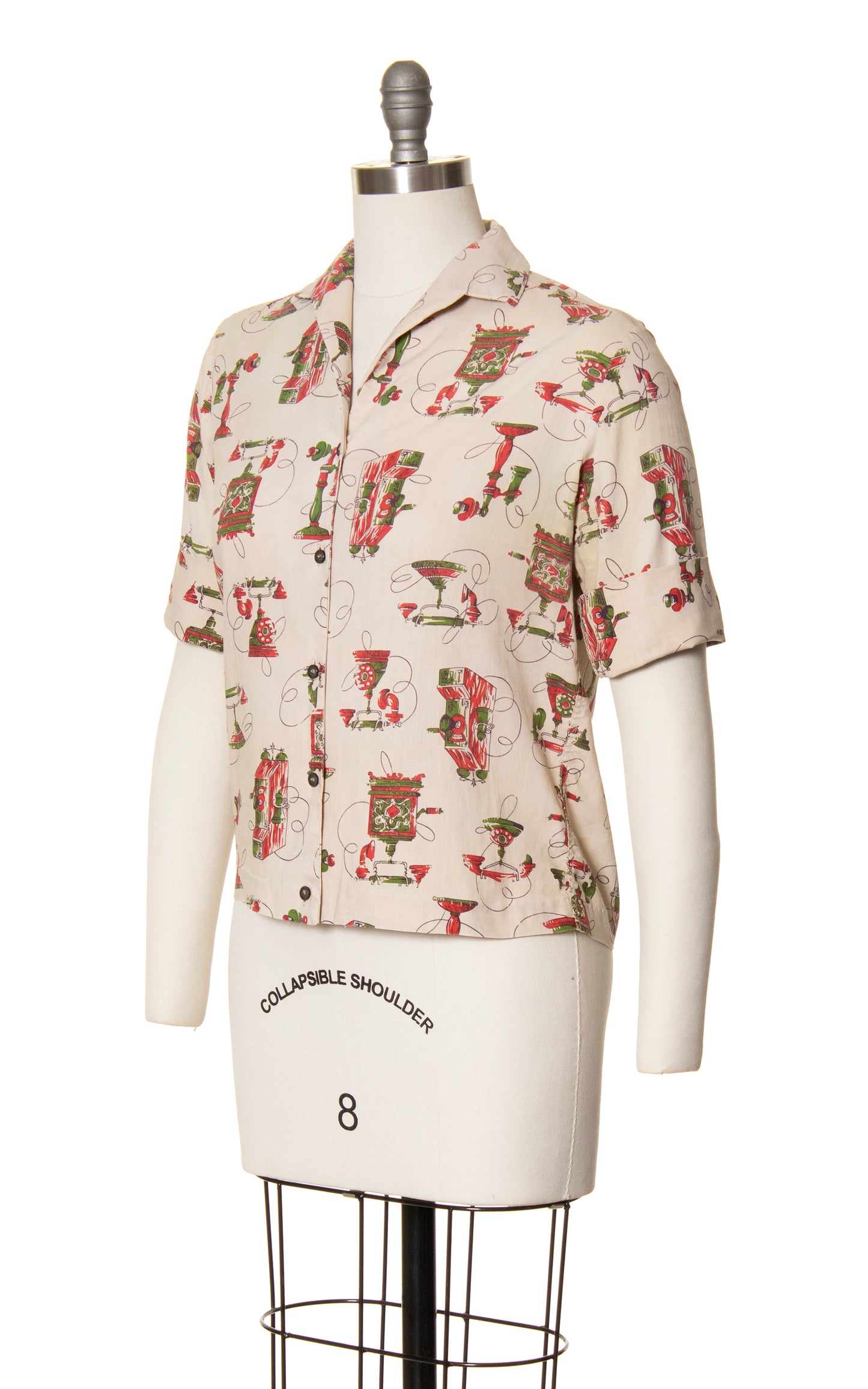 1950s Antique Telephones Novelty Print Blouse | medium