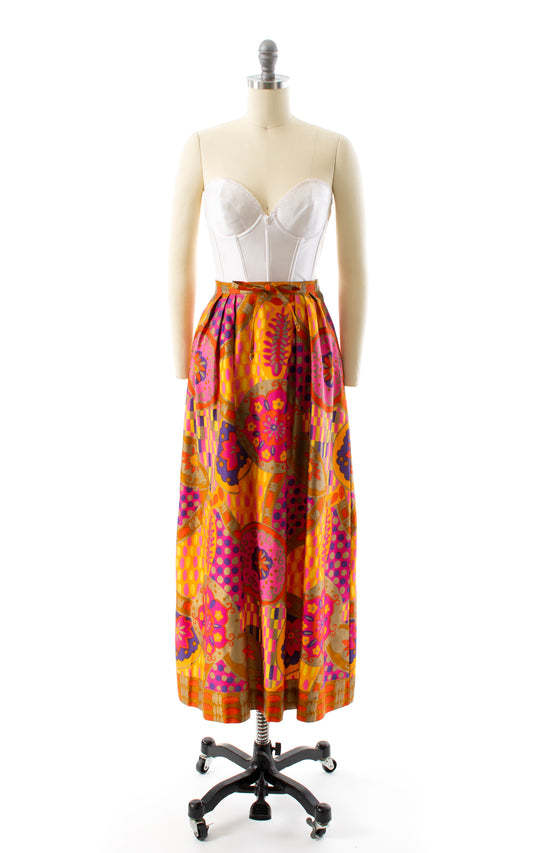 NEW ARRIVAL || 1960s Metallic Psychedelic Cotton Maxi Skirt | small