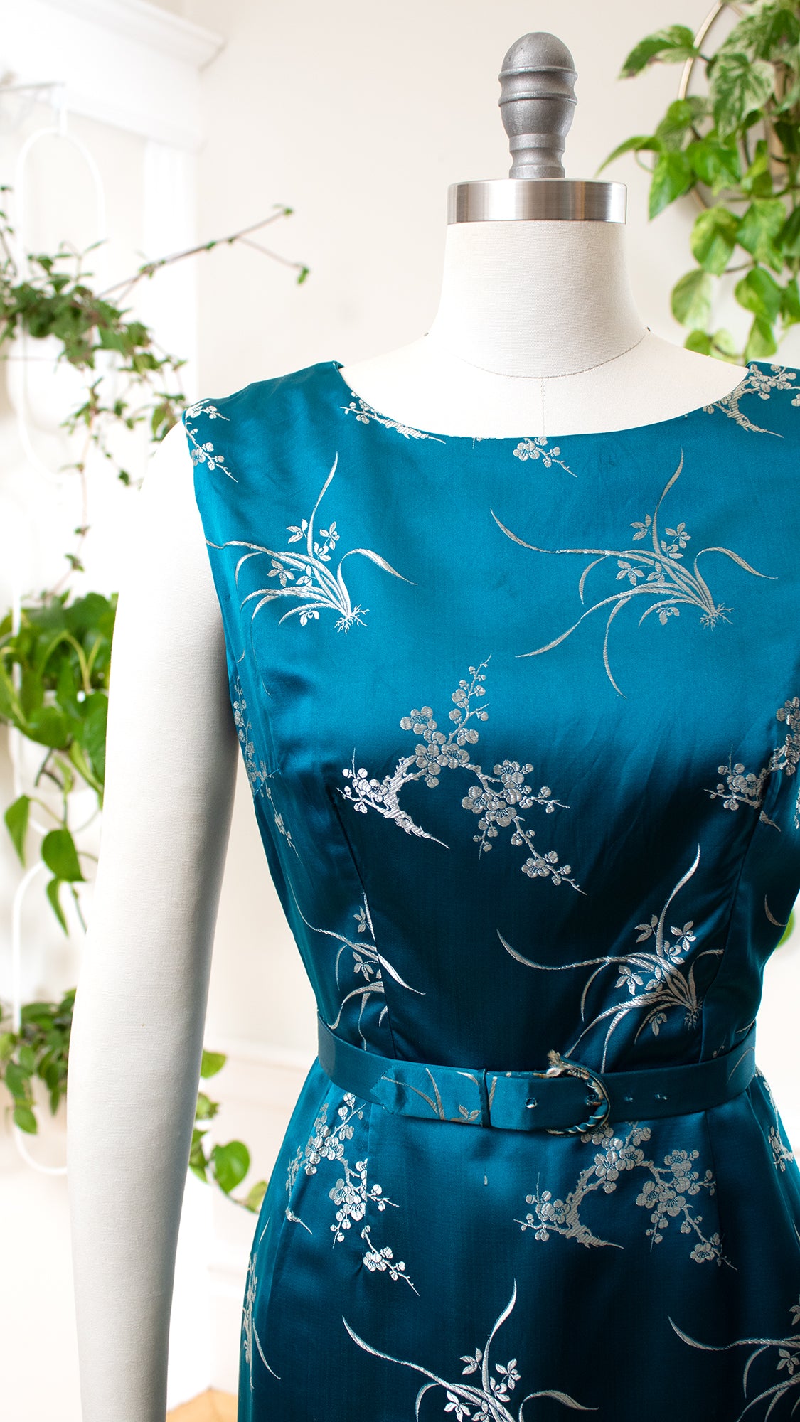 1960s Asian Cherry Blossom Silk Dress | medium