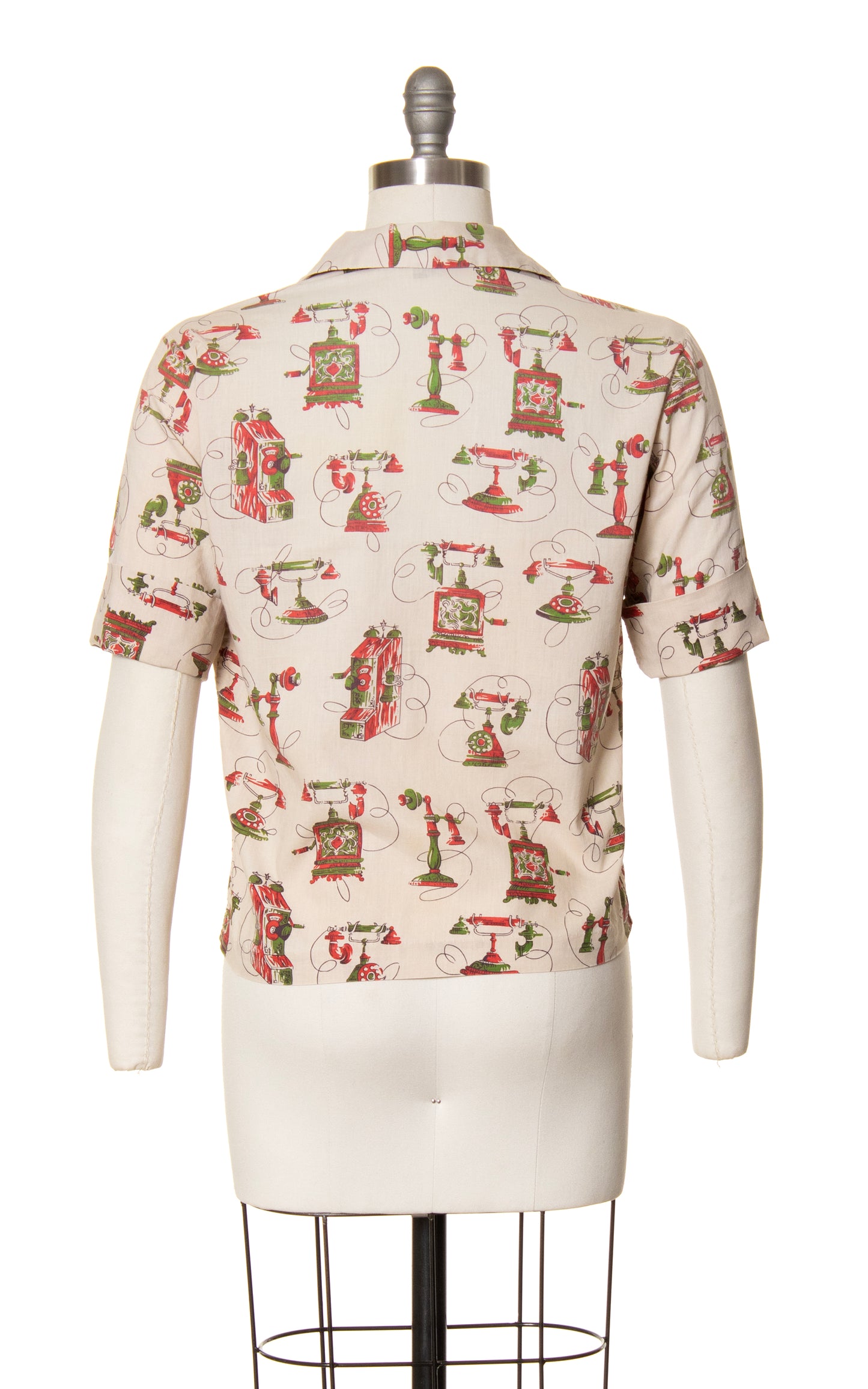 1950s Antique Telephones Novelty Print Blouse | medium
