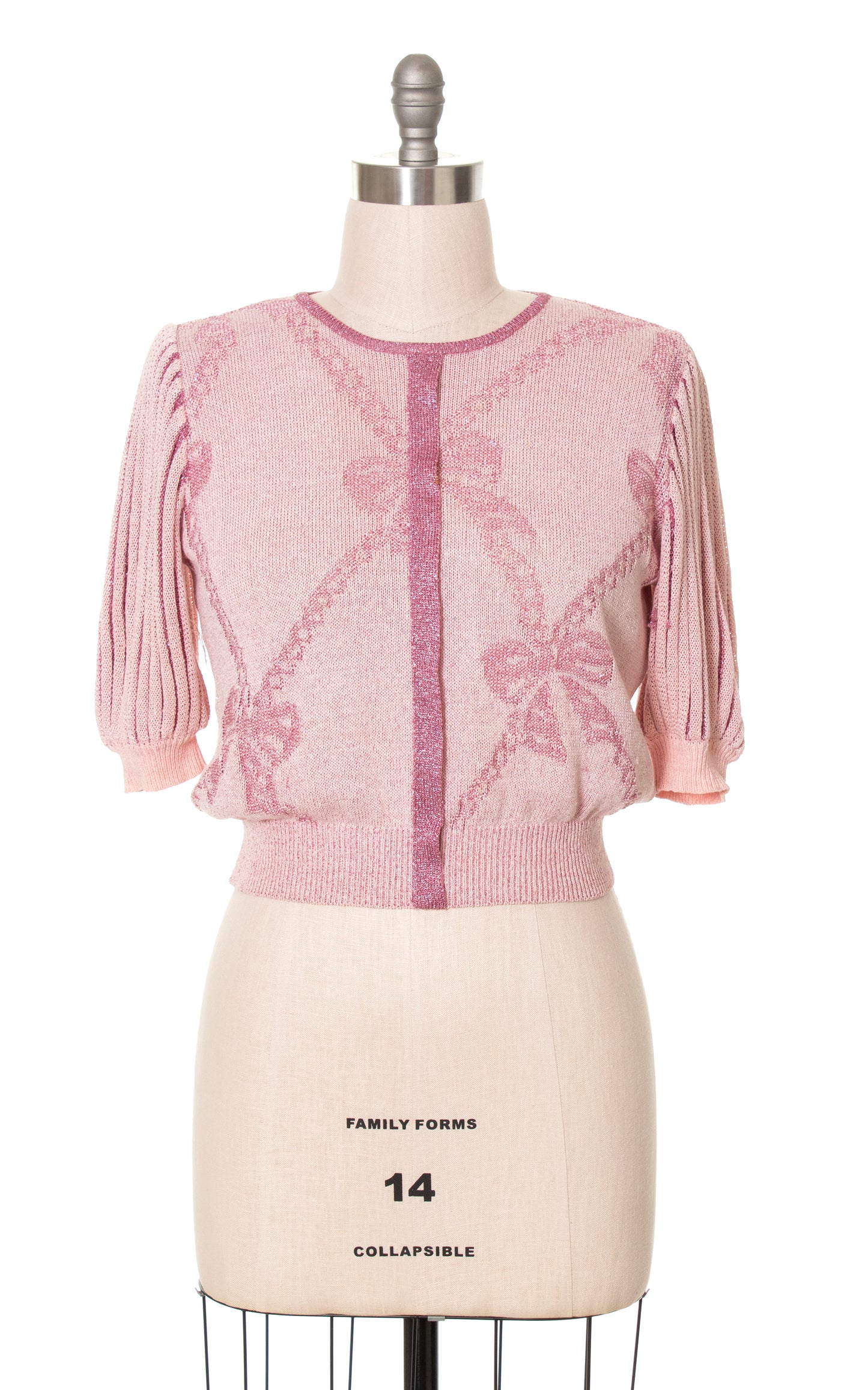 1980s Metallic Pink Balloon Sleeve Sweater Top | medium/large