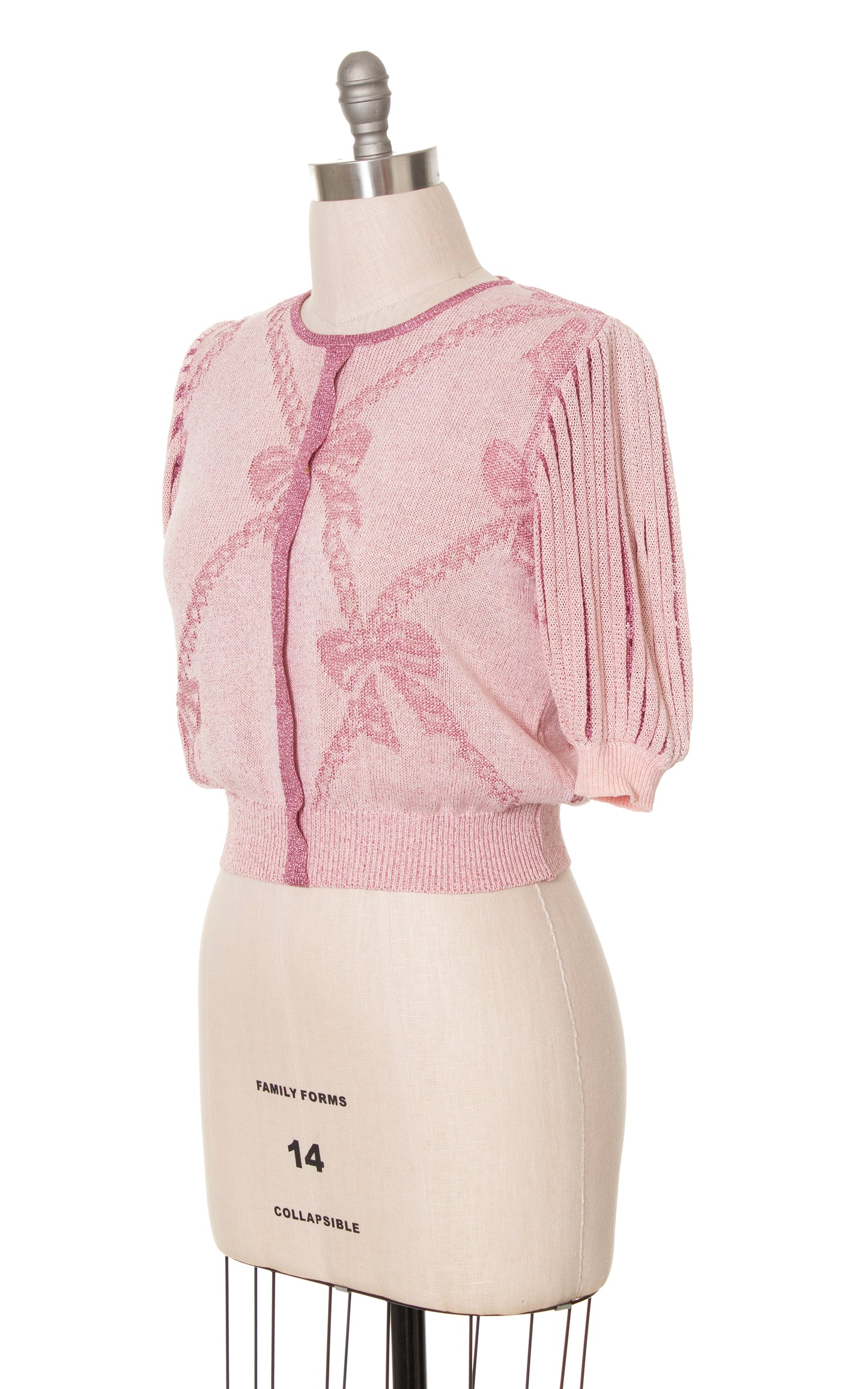 1980s Metallic Pink Balloon Sleeve Sweater Top | medium/large