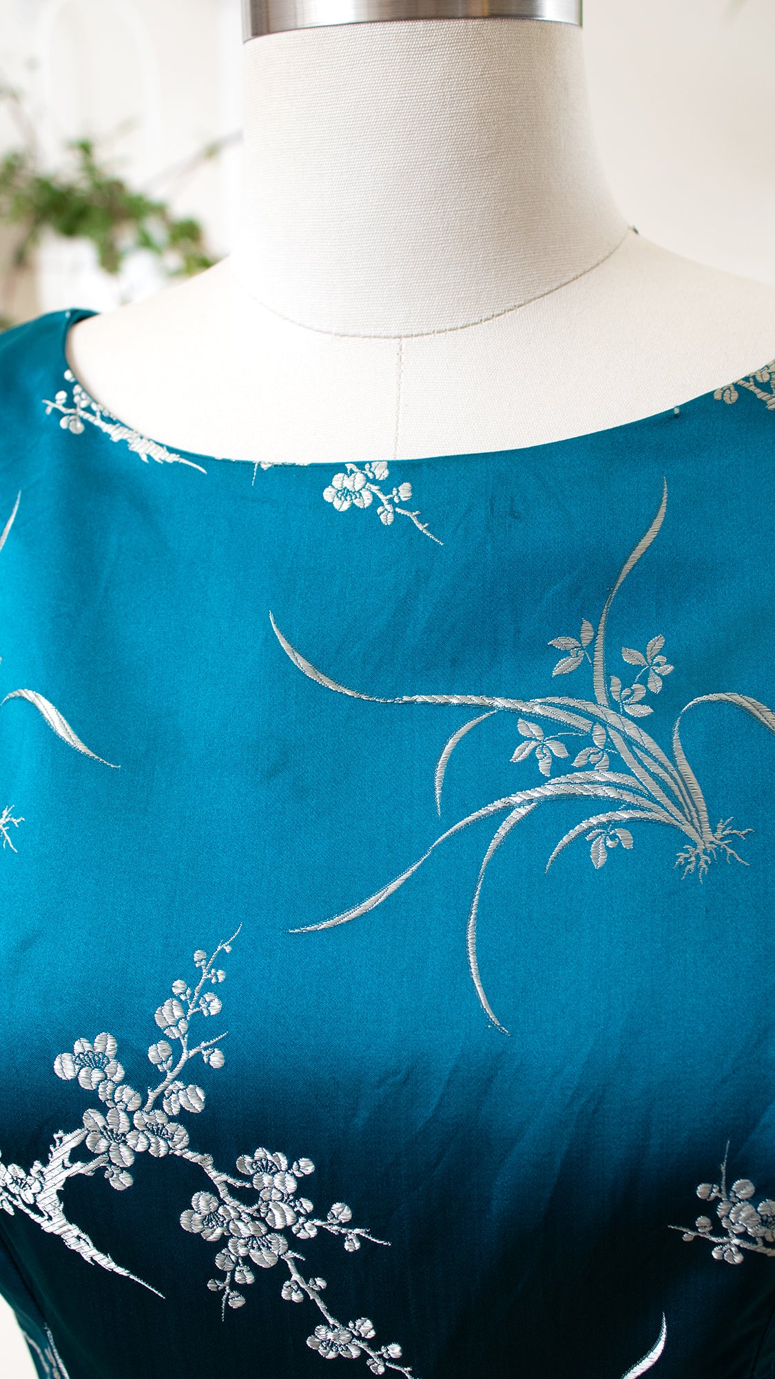 1960s Asian Cherry Blossom Silk Dress | medium